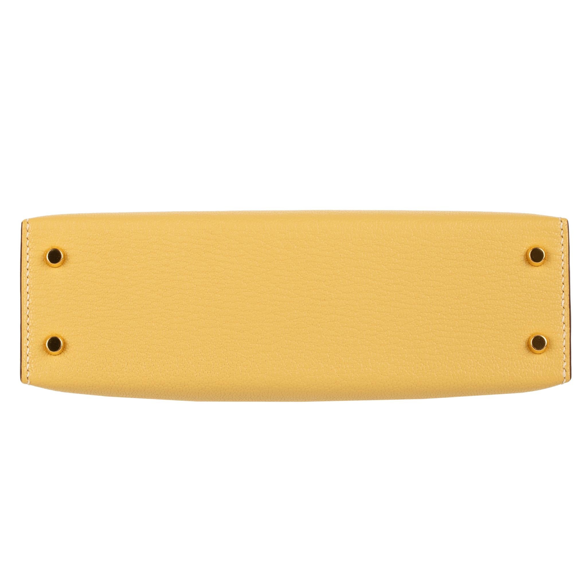 Women's or Men's Hermès Mini Kelly II Foin Chevre Leather Gold Hardware