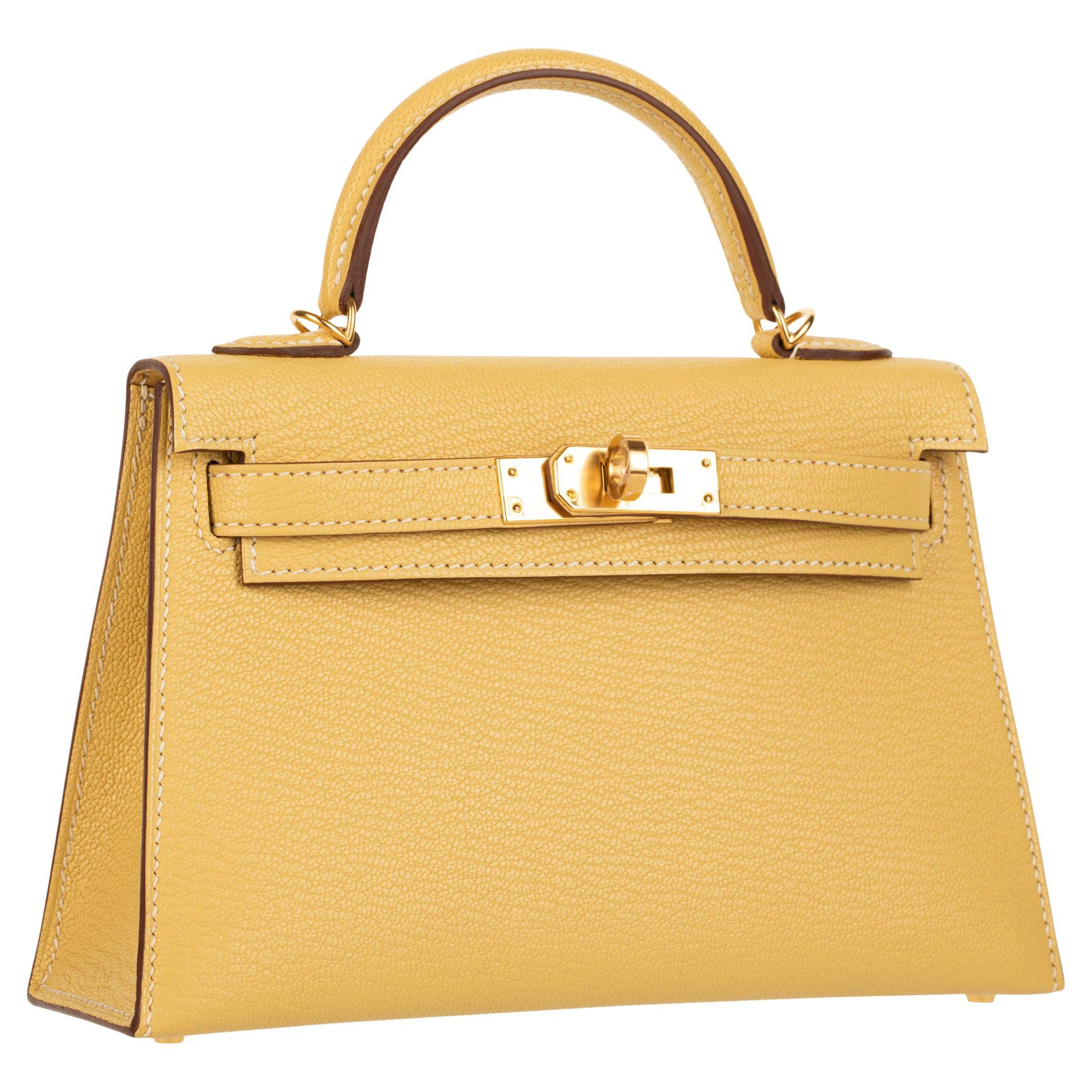 Hermès Mini Kelly II Foin Chevre Leather Gold Hardware