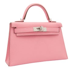 Hermès Mini Kelly II Rose Confetti Chevre Leather Palladium Hardware