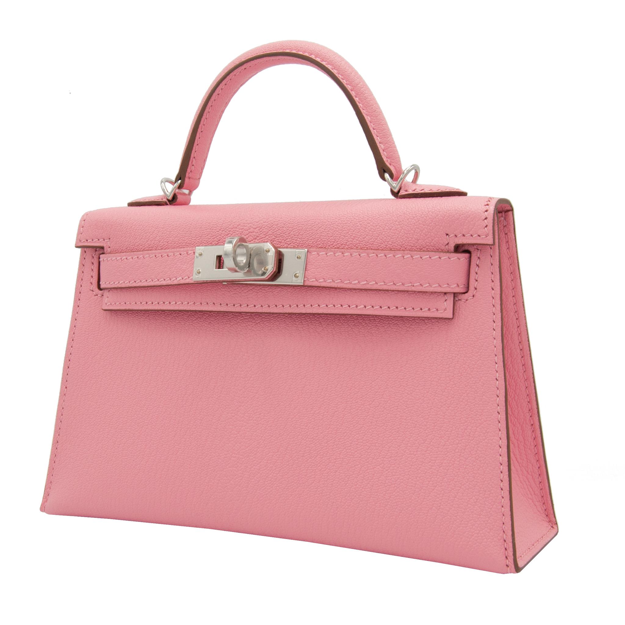 Hermès Mini Kelly II Rose Confetti Chevre Leder Palladium Hardware im Zustand „Neu“ in Sydney, New South Wales