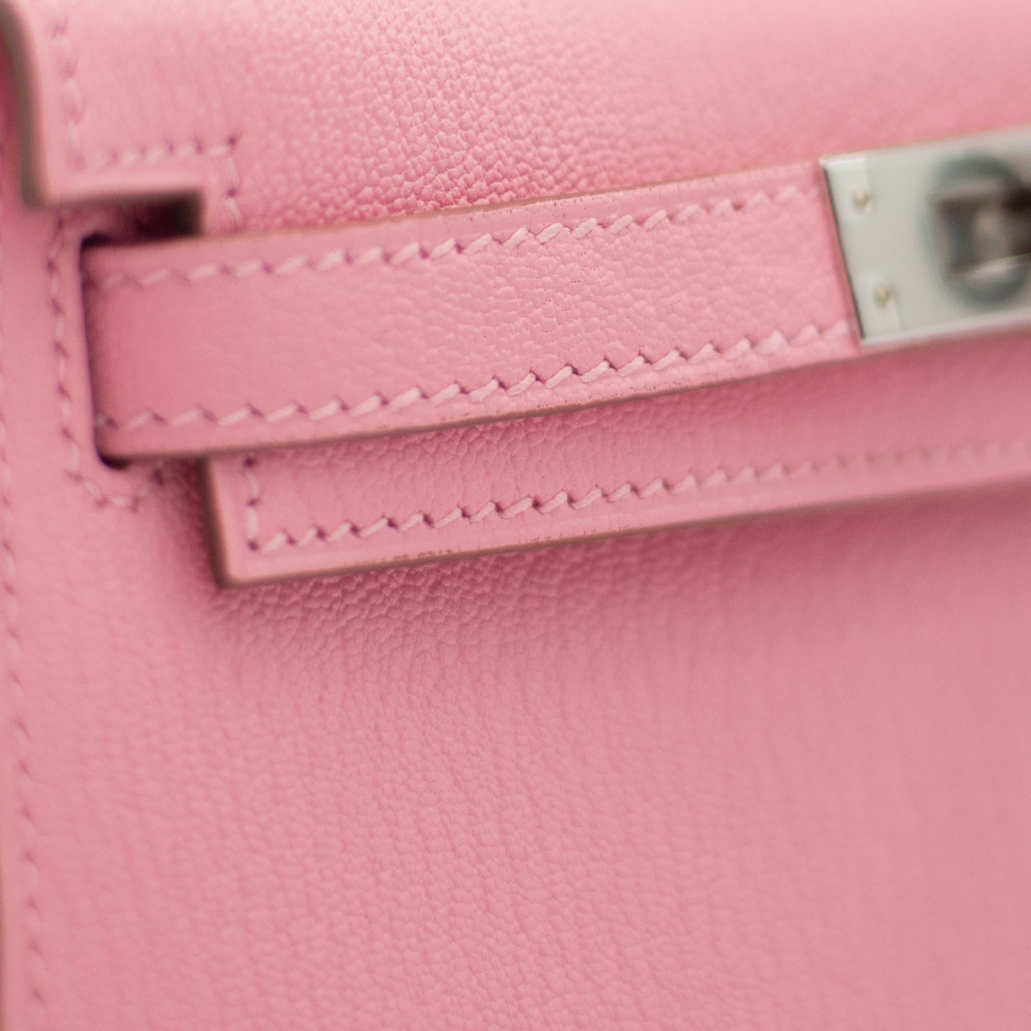 Hermès Mini Kelly II Rose Confetti Chevre Leder Palladium Hardware für Damen oder Herren