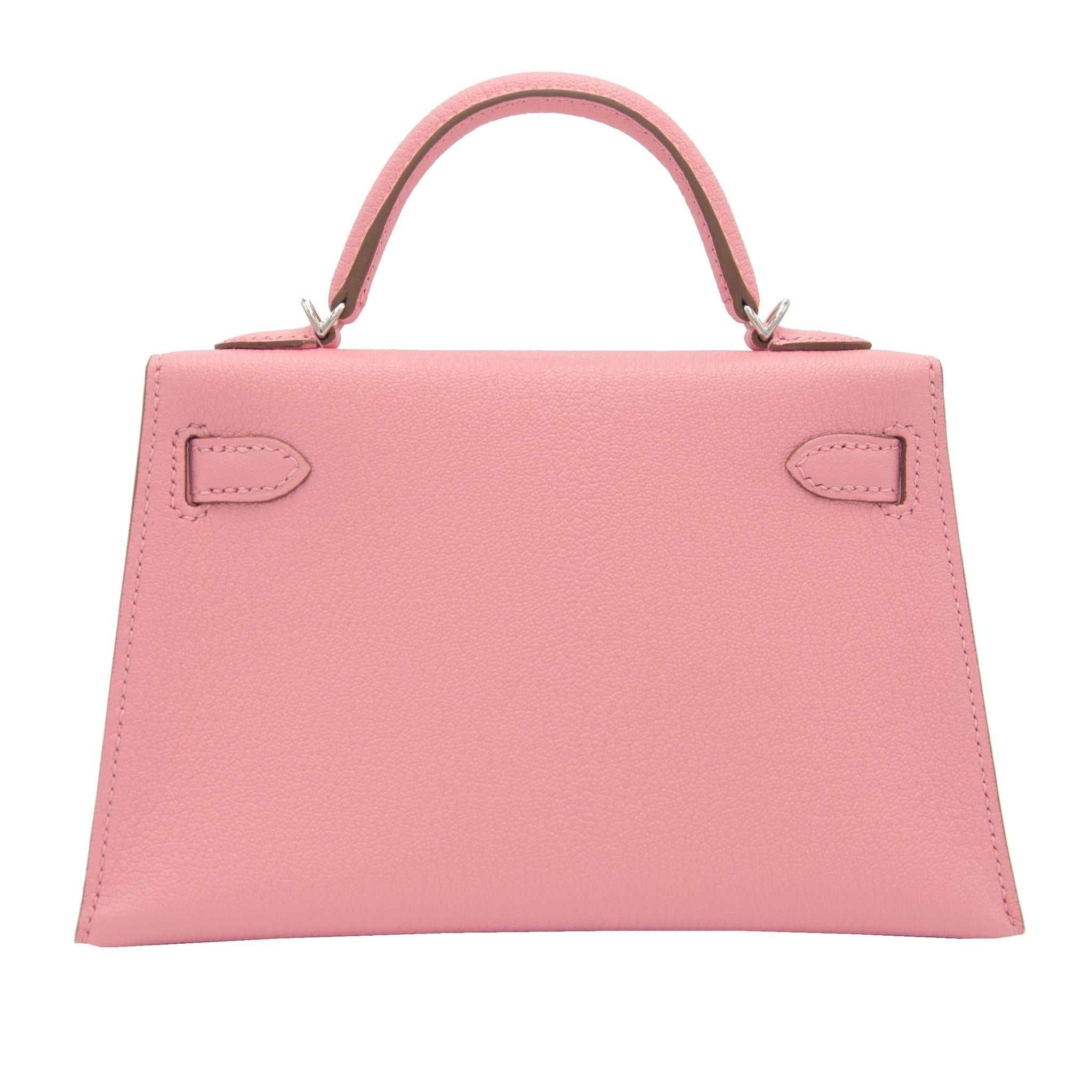 Pink Hermès Mini Kelly II Rose Confetti Chevre Leather Palladium Hardware