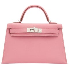 Hermès Mini Kelly II Rose Confetti Chevre Cuir Palladium Hardware