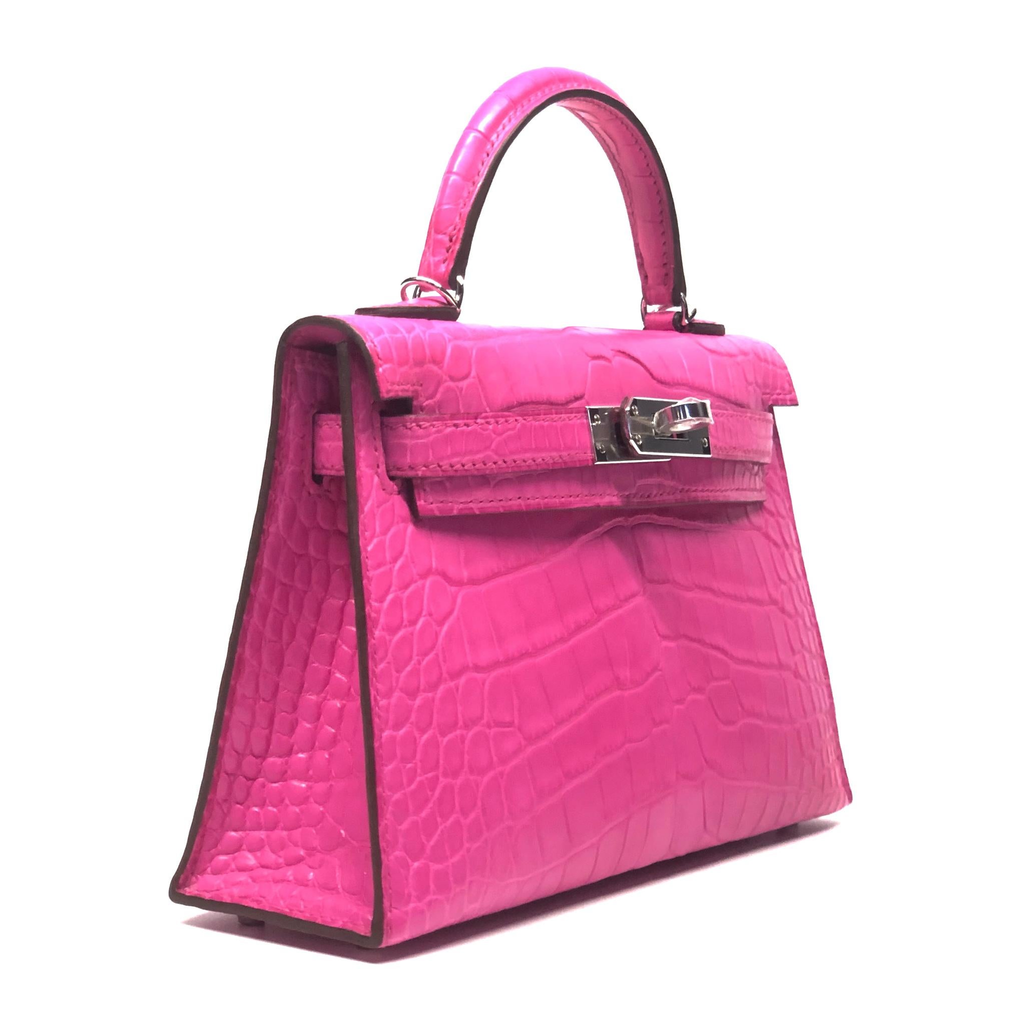 Pink 1stdibs Exclusive Hermès Mini Kelly II Rose Shocking Matte Alligator Palladium 