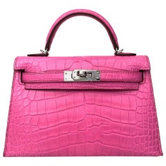 1stdibs Exclusive Hermès Mini Kelly II Rose Shocking Matte Alligator Palladium