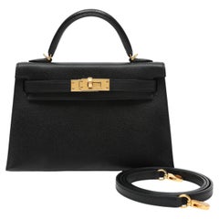 Hermès Mini Kelly II Sellier Bag Black Epsom Leather with Gold Hardware
