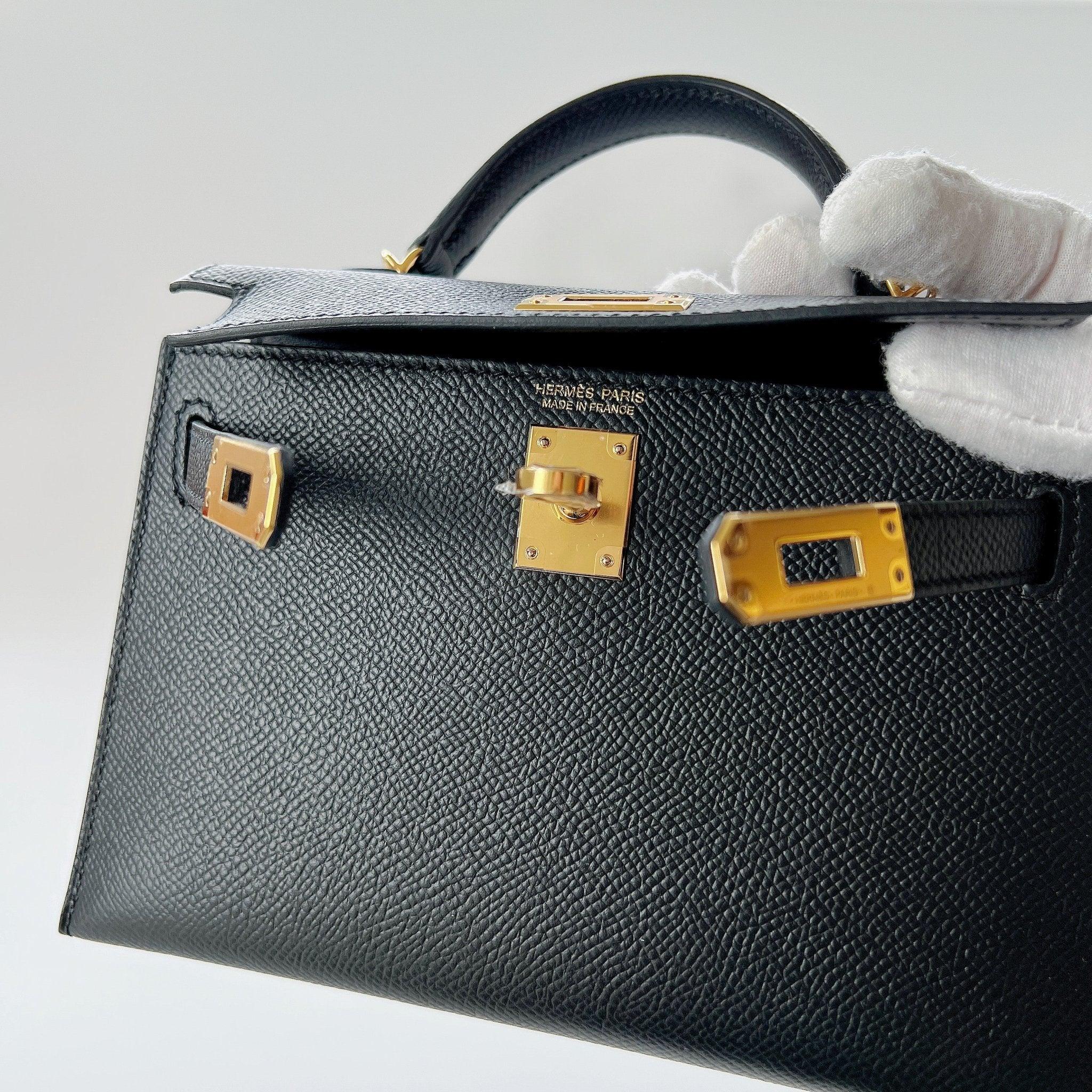 Women's Hermes Mini Kelly II Sellier In Black Epsom Leather With Gold Hardware