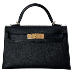 Hermes Mini Kelly II Sellier In Black Epsom Leather With Gold Hardware