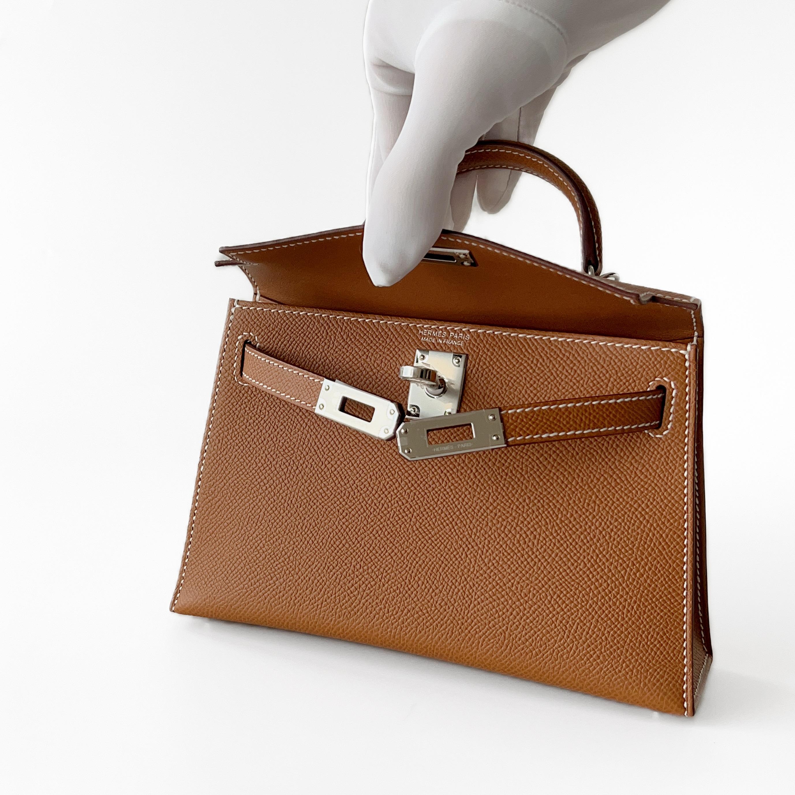 Hermes Mini Kelly II Sellier In Gold With Silver Hardware, Epsom Leather 3