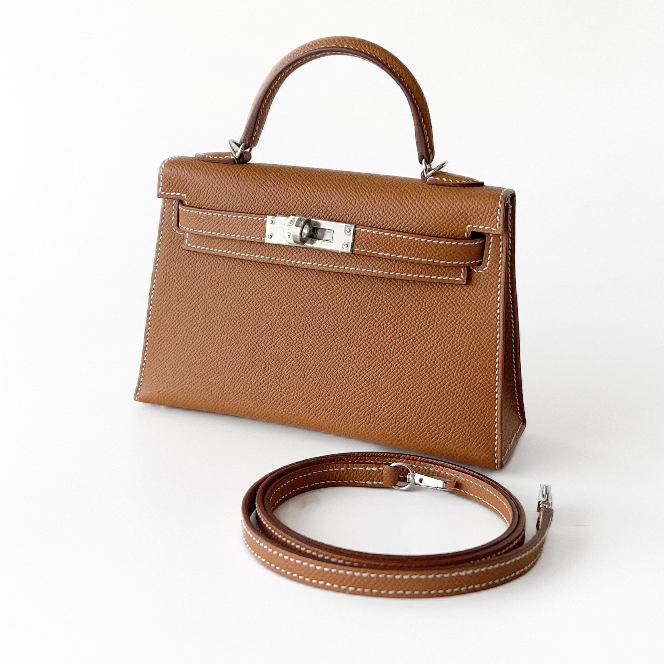 Hermes Mini Kelly II Sellier In Gold With Silver Hardware, Epsom Leather 4
