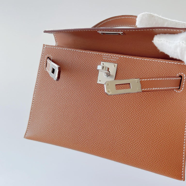Hermes Mini Kelly II Sellier In Gold With Silver Hardware, Epsom Leather For Sale 1