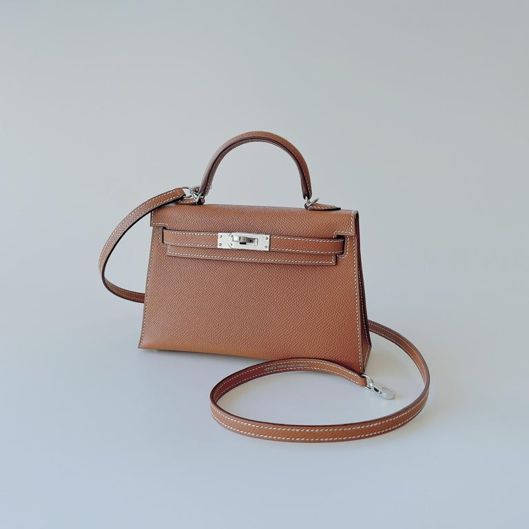 Hermes Mini Kelly II Sellier In Gold With Silver Hardware, Epsom Leather For Sale 2