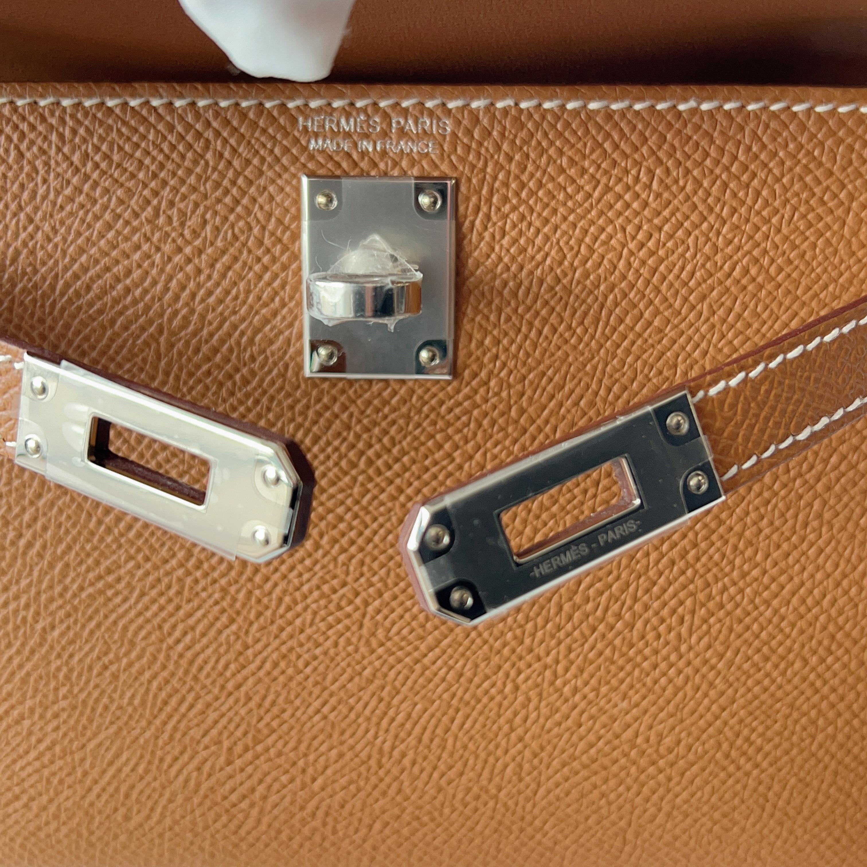 Women's or Men's Hermes Mini Kelly II Sellier In Gold With Silver Hardware, Epsom Leather