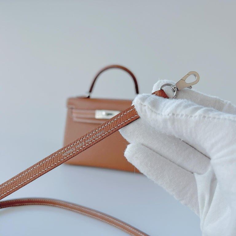 Hermes Mini Kelly II Sellier In Gold With Silver Hardware, Epsom Leather For Sale 4