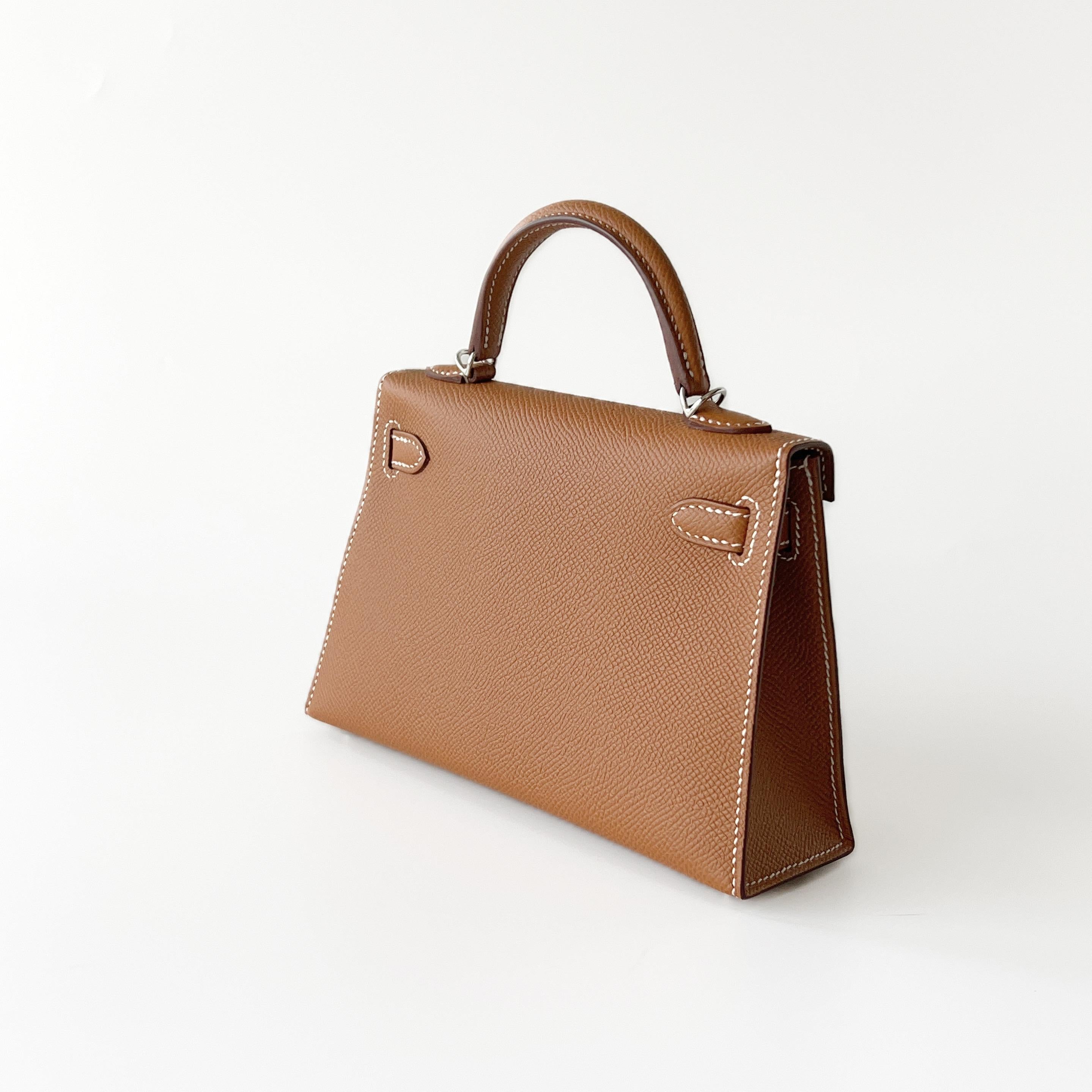 Hermes Mini Kelly II Sellier In Gold With Silver Hardware, Epsom Leather 2