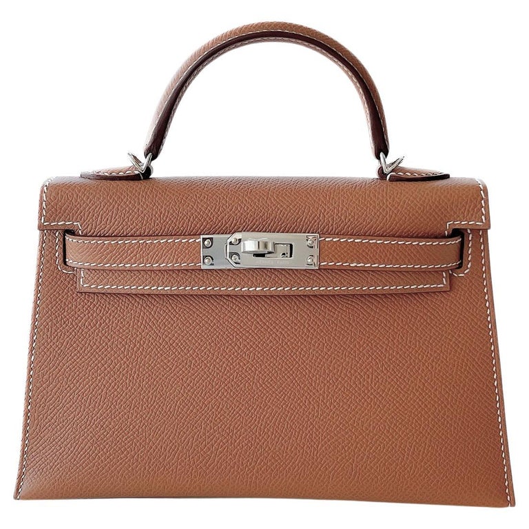 Hermes Mini Kelly II Sellier In Gold With Silver Hardware, Epsom Leather For Sale