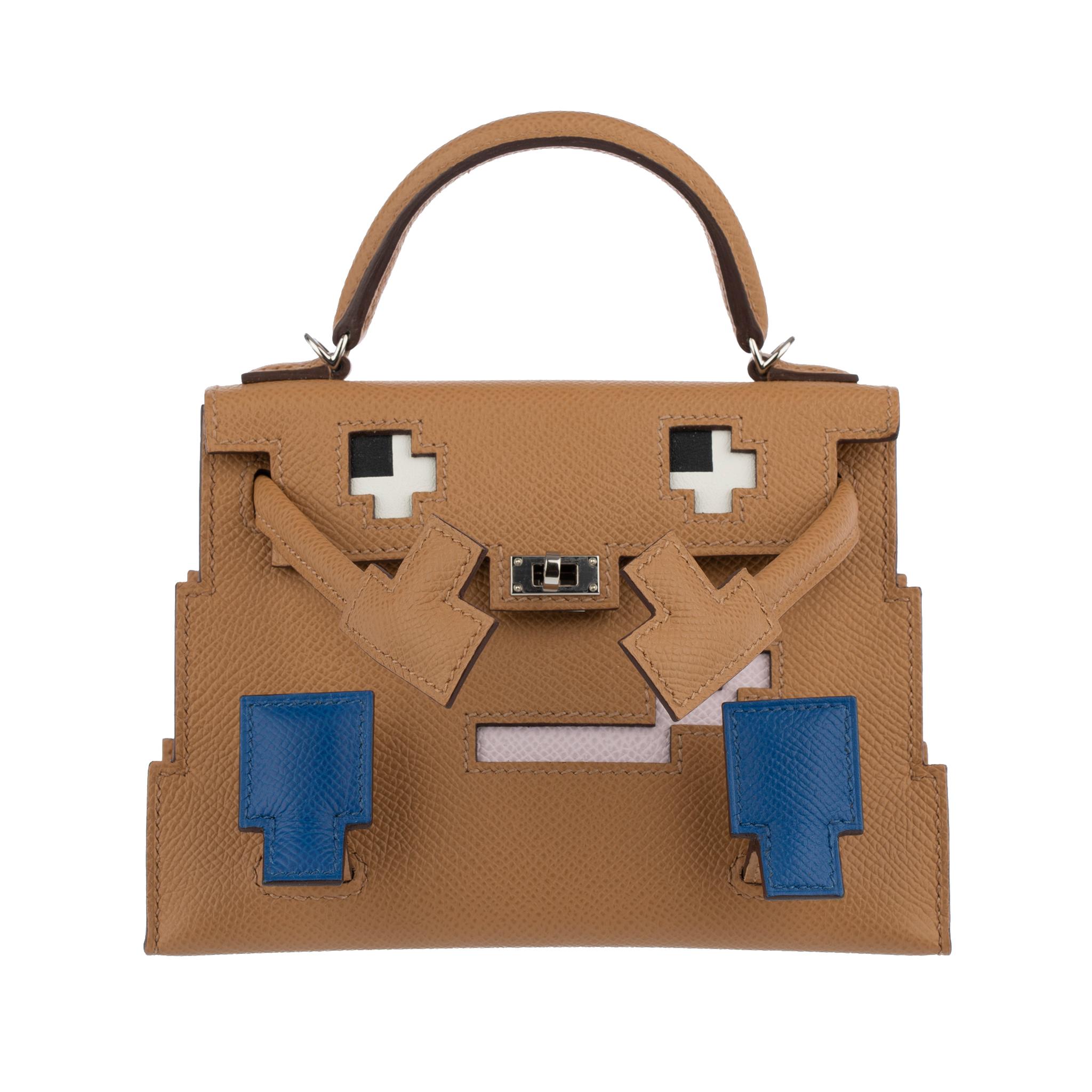 Women's or Men's Hermes Mini Kelly Picto Doll Biscuit Epsom Leather Palladium Hardware
