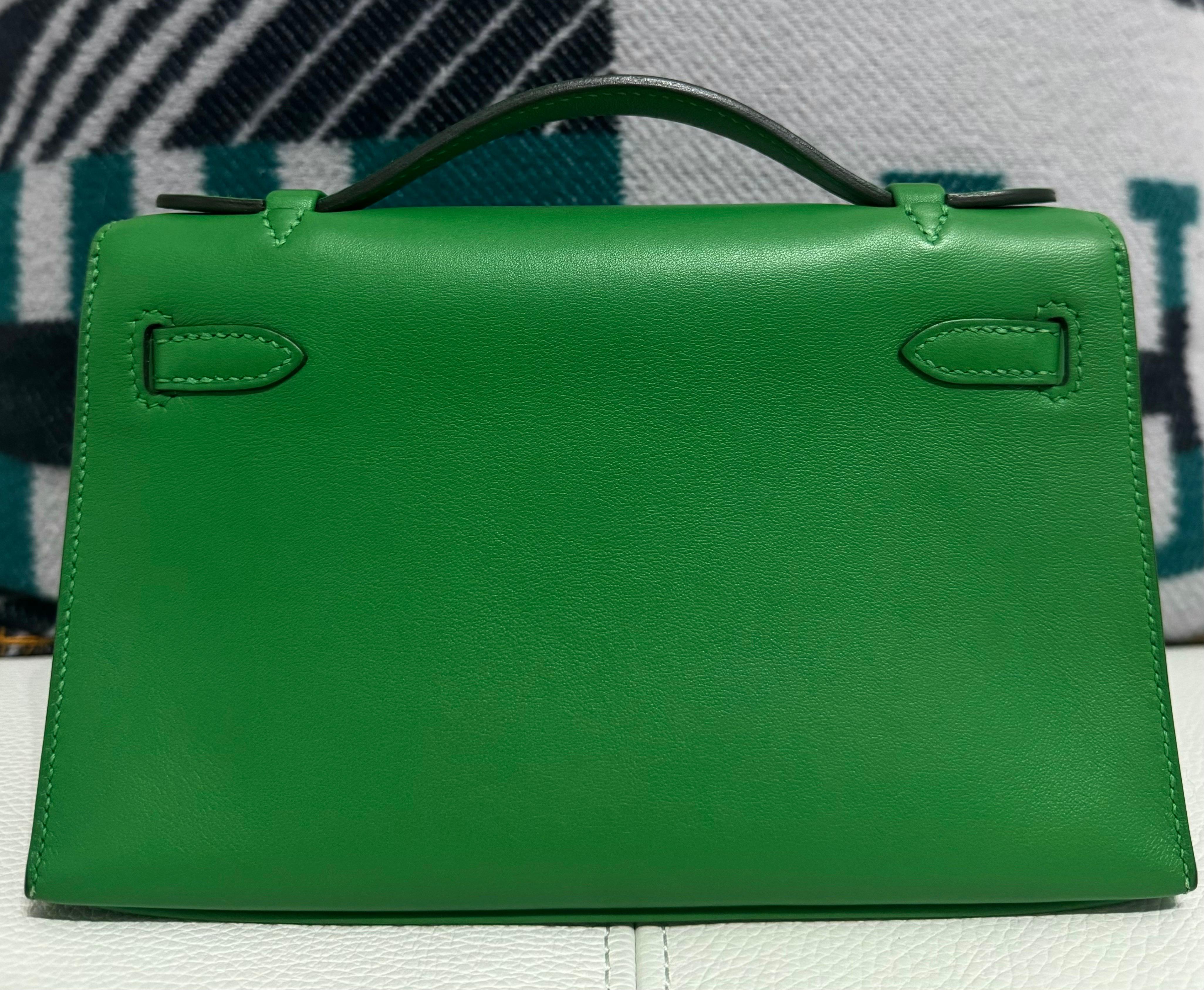 Hermes Mini Kelly Pochette Bamboo Swift Leder ghw 5