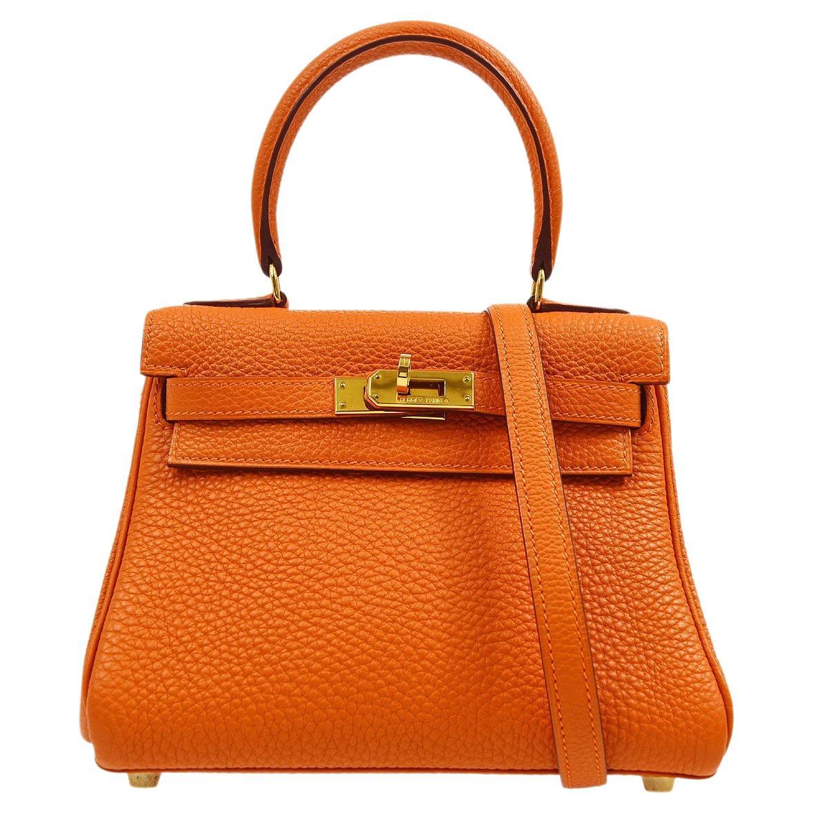 HERMES Mini Kelly Retourne 20 Orange Togo Leather Gold Top Handle Shoulder Bag