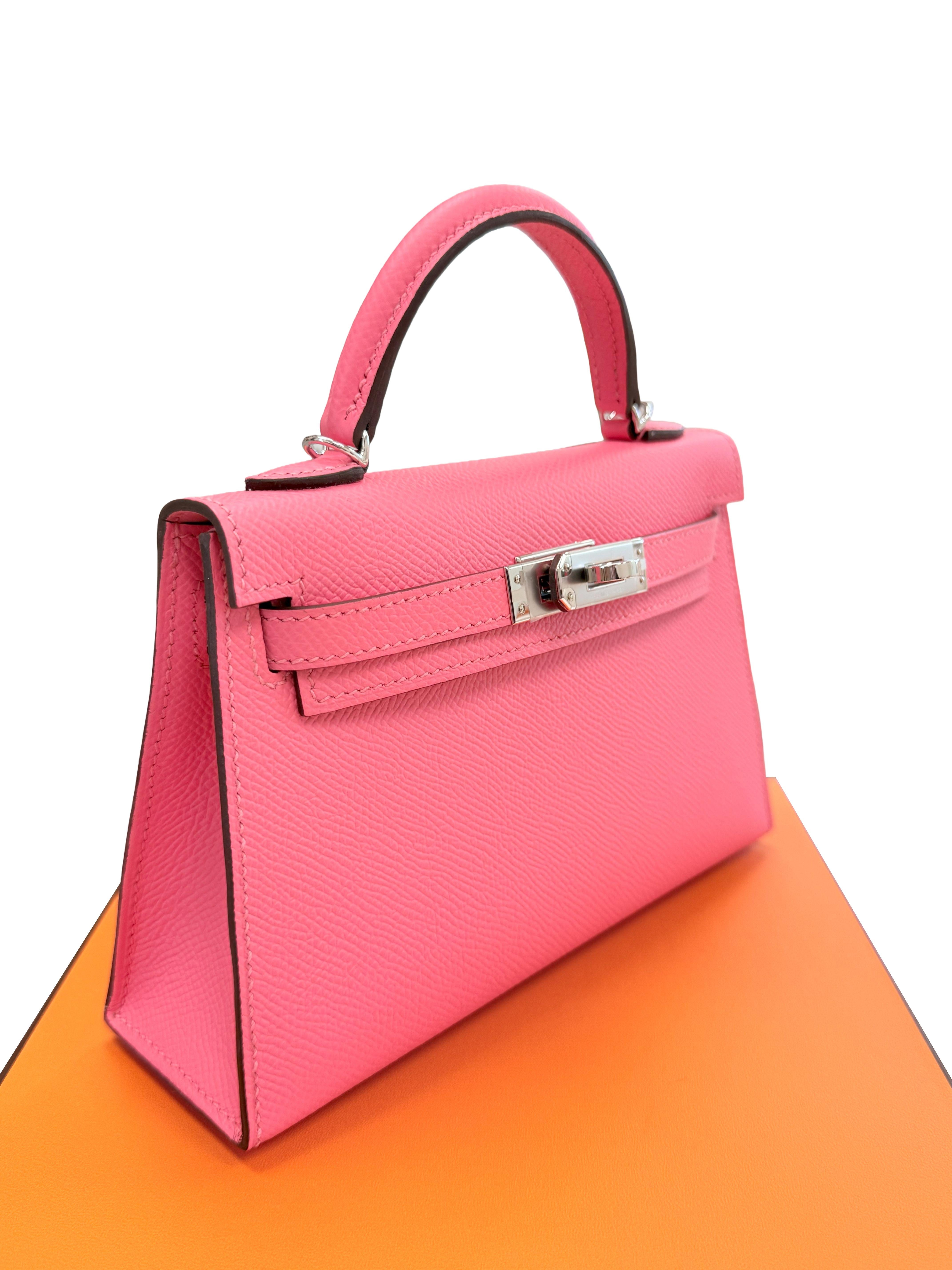 Hermes Mini Kelly Rose Azalee in pelle Epsom con hardware Palladium in vendita 5
