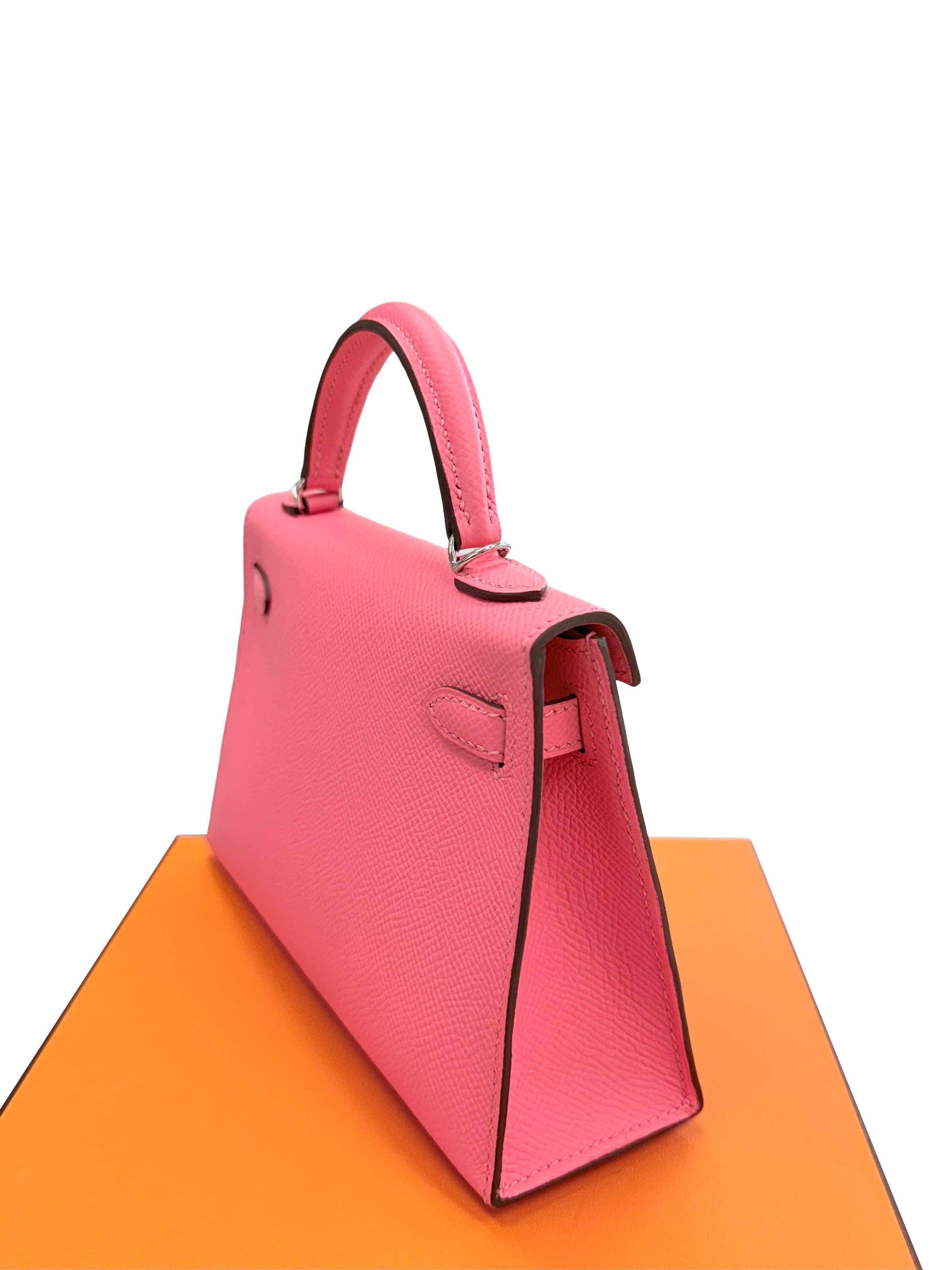 Hermes Mini Kelly Rose Azalee in pelle Epsom con hardware Palladium in vendita 6