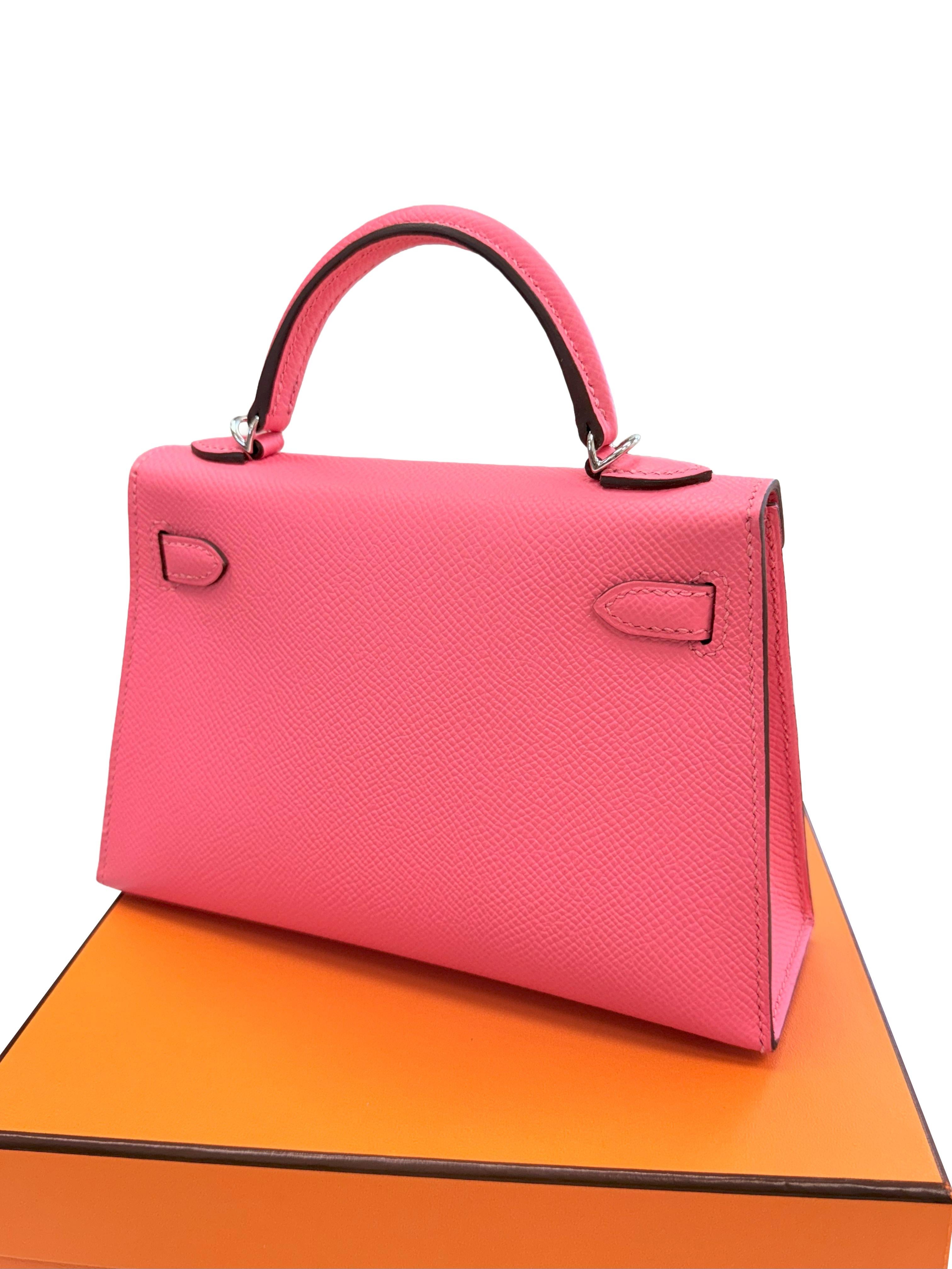 Hermes Mini Kelly Rose Azalee in pelle Epsom con hardware Palladium in vendita 7