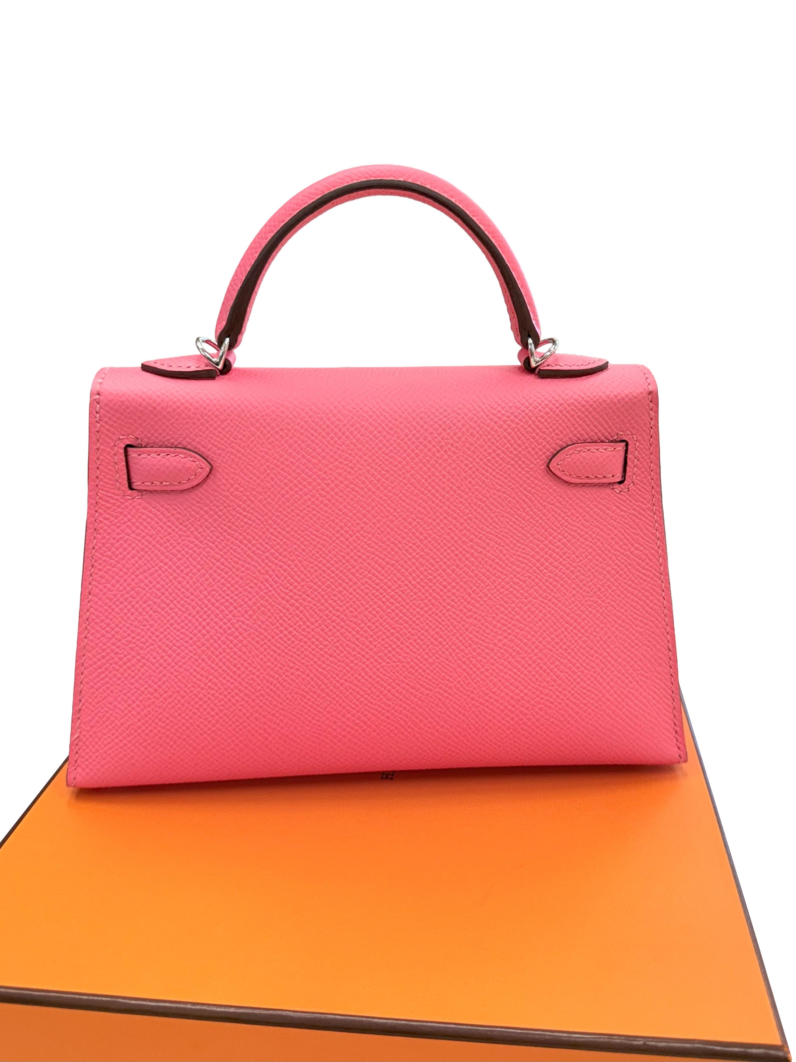 Hermes Mini Kelly Rose Azalee in pelle Epsom con hardware Palladium in vendita 8