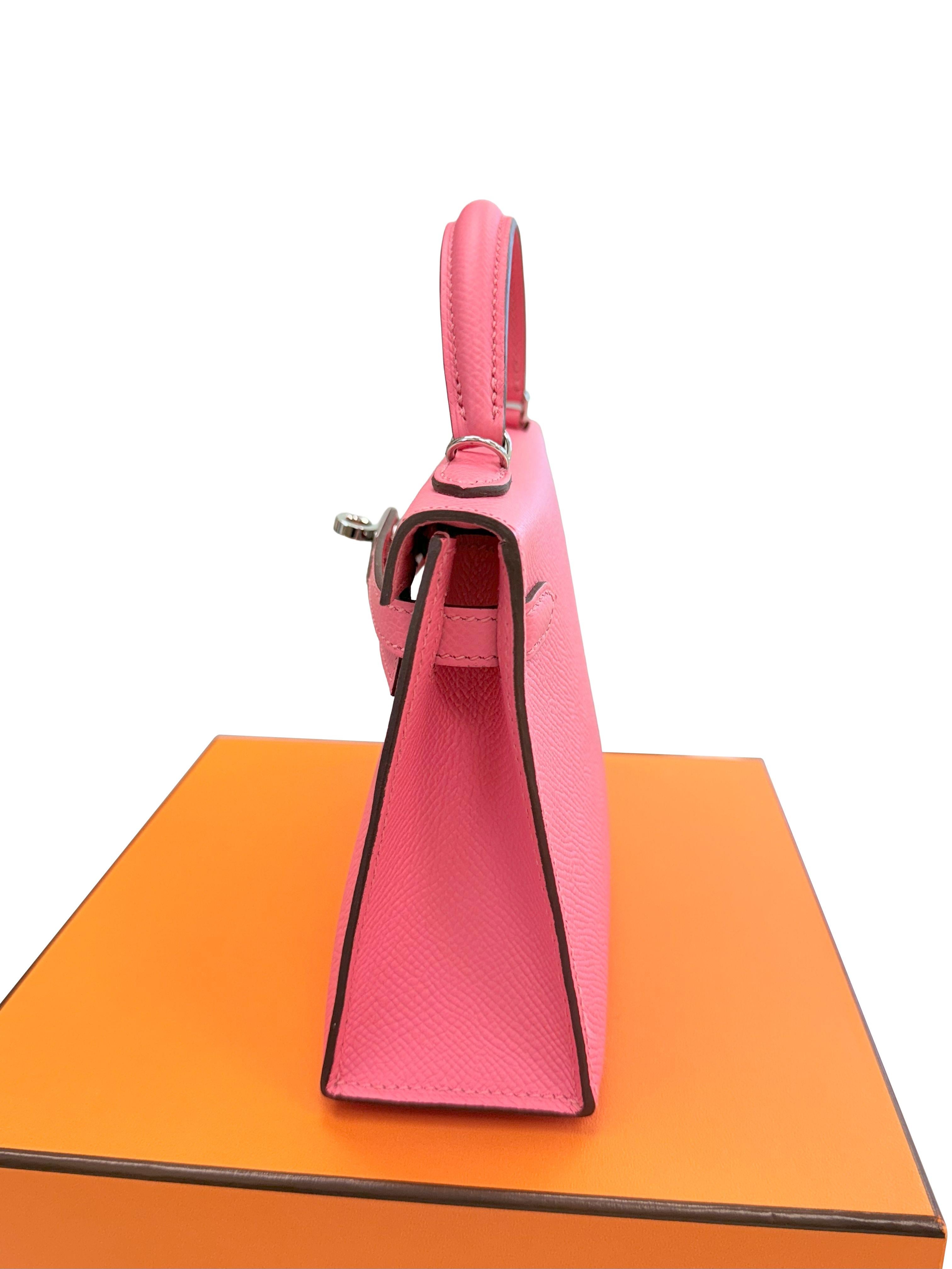Hermes Mini Kelly Rose Azalee in pelle Epsom con hardware Palladium in vendita 9