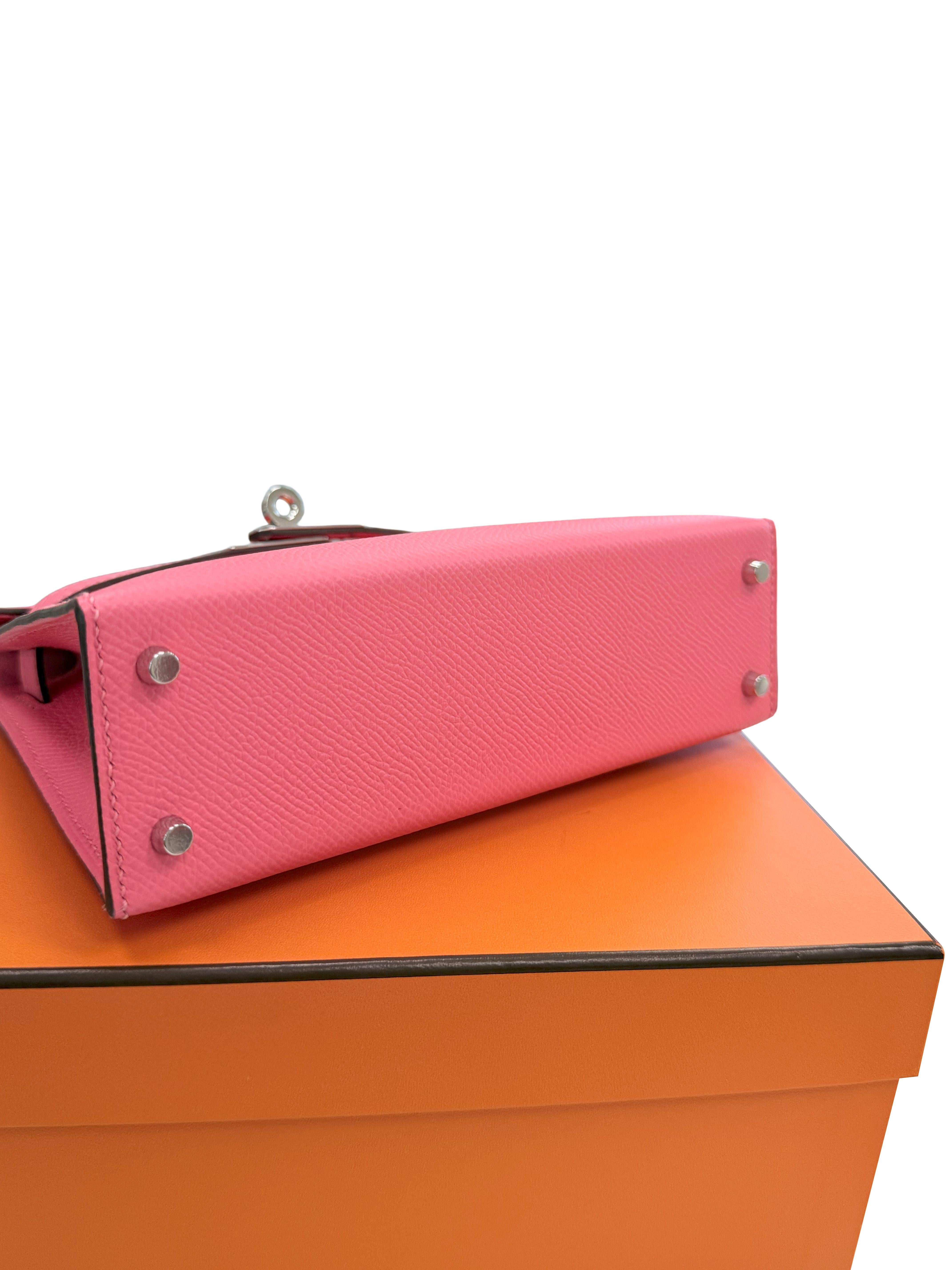 Hermes Mini Kelly Rose Azalee in pelle Epsom con hardware Palladium in vendita 10