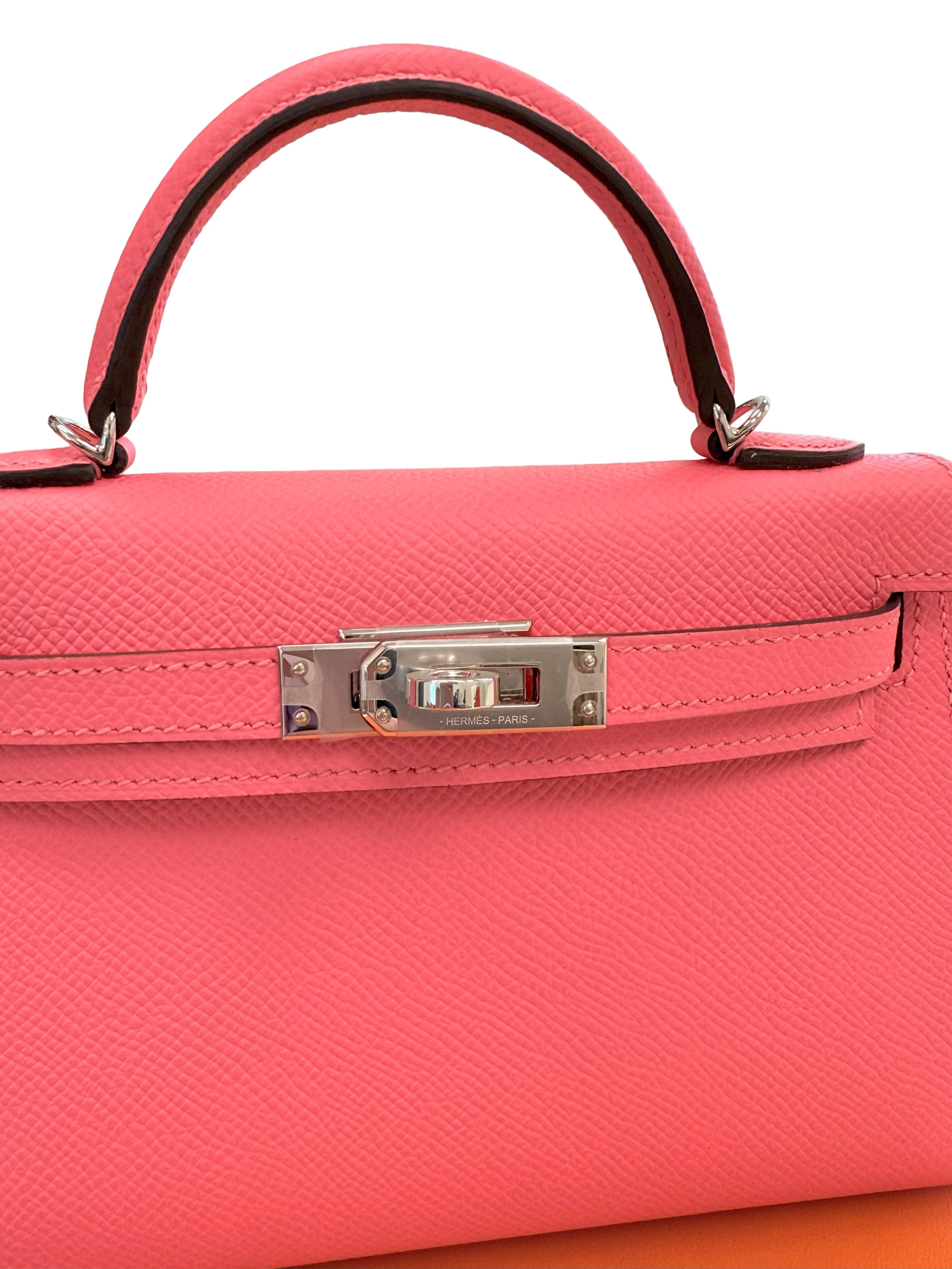 Hermes Mini Kelly Rose Azalee in pelle Epsom con hardware Palladium in vendita 11
