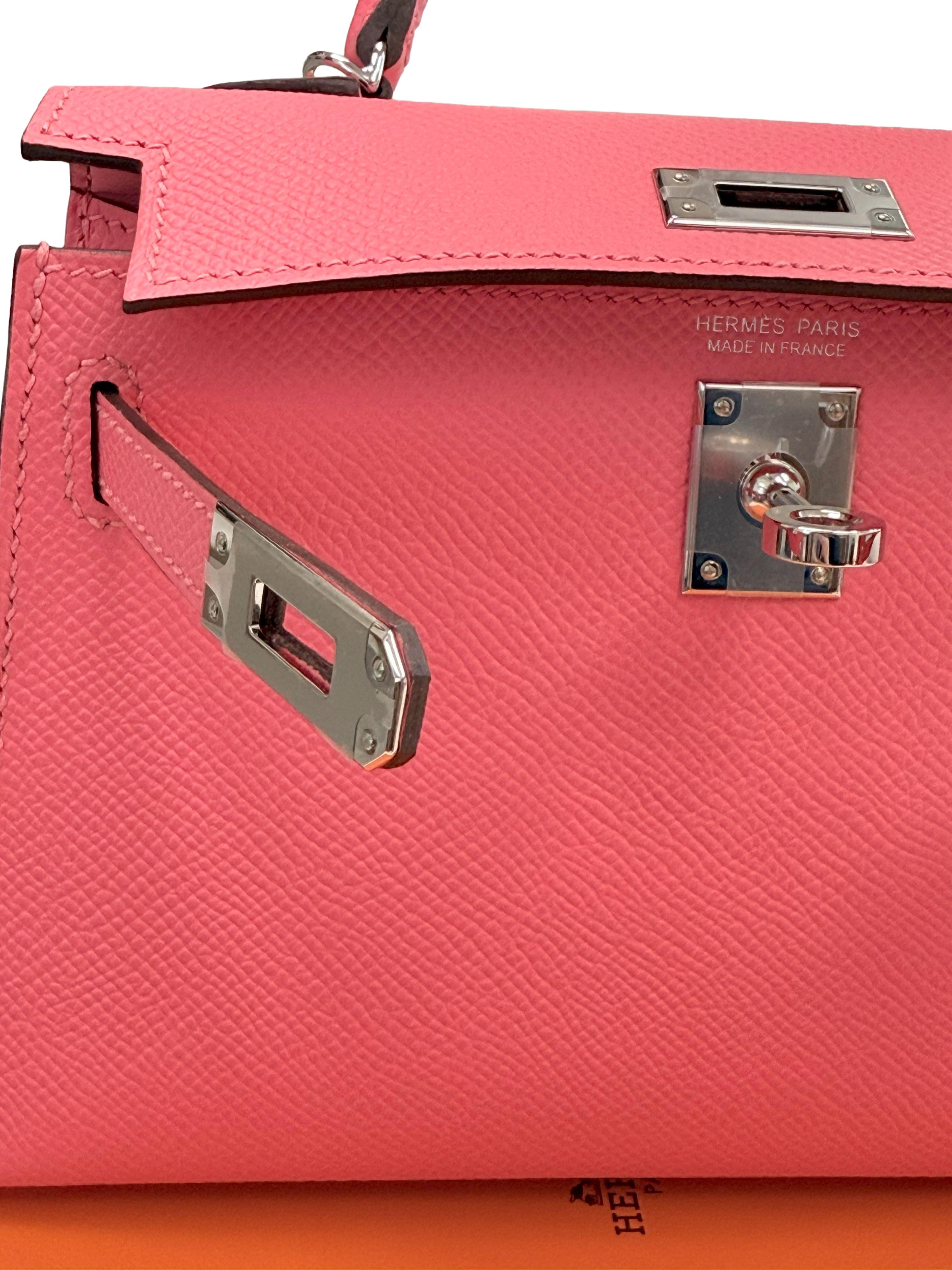 Hermes Mini Kelly Rose Azalee in pelle Epsom con hardware Palladium in vendita 12