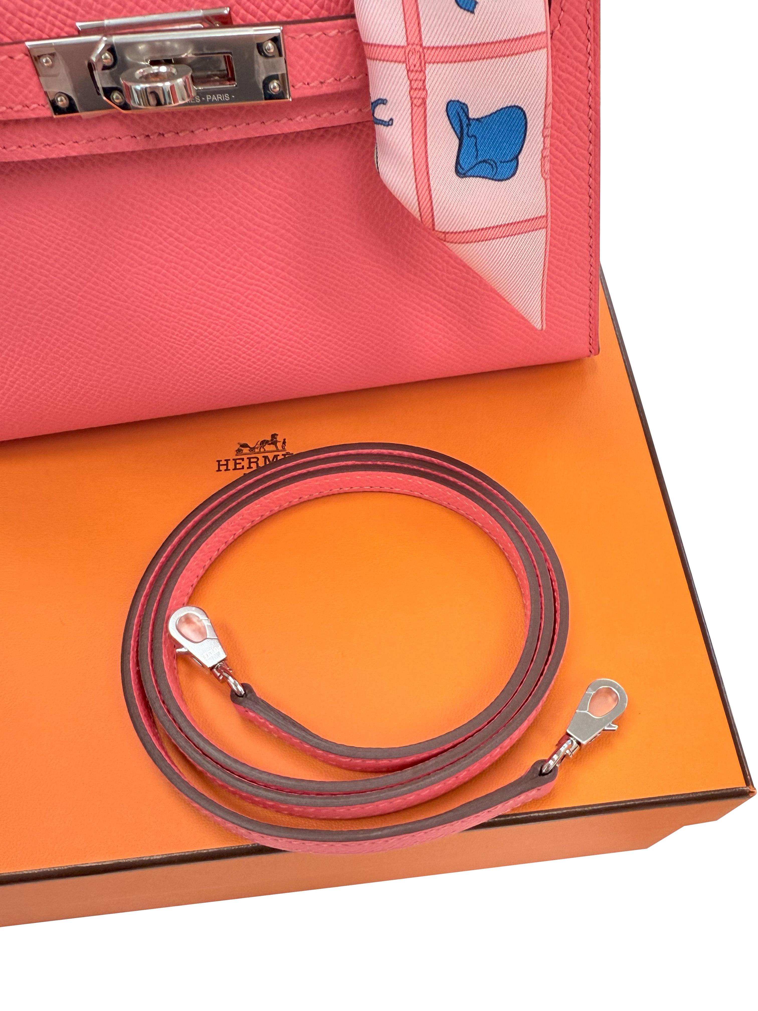 Hermes Mini Kelly Rose Azalee in pelle Epsom con hardware Palladium in vendita 14