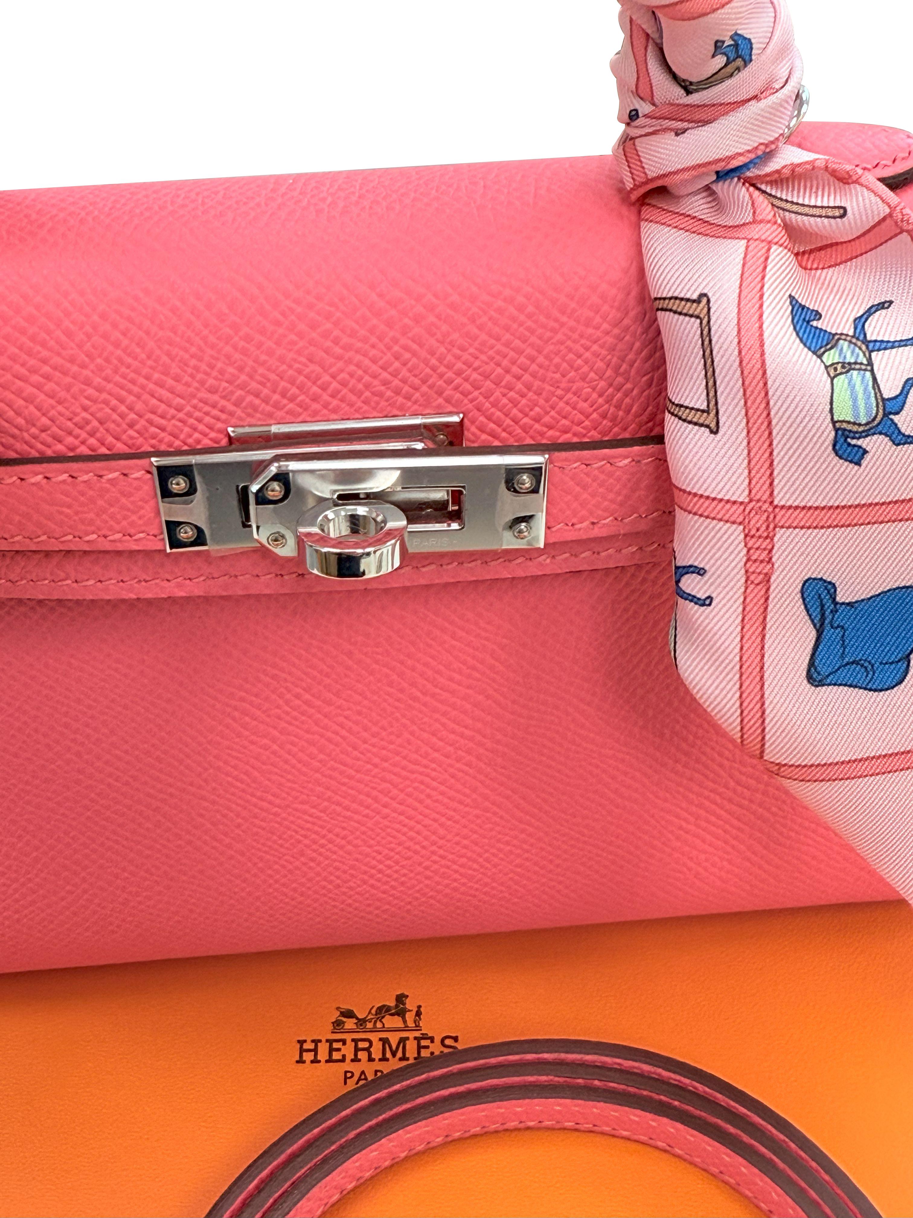 Donna Hermes Mini Kelly Rose Azalee in pelle Epsom con hardware Palladium in vendita