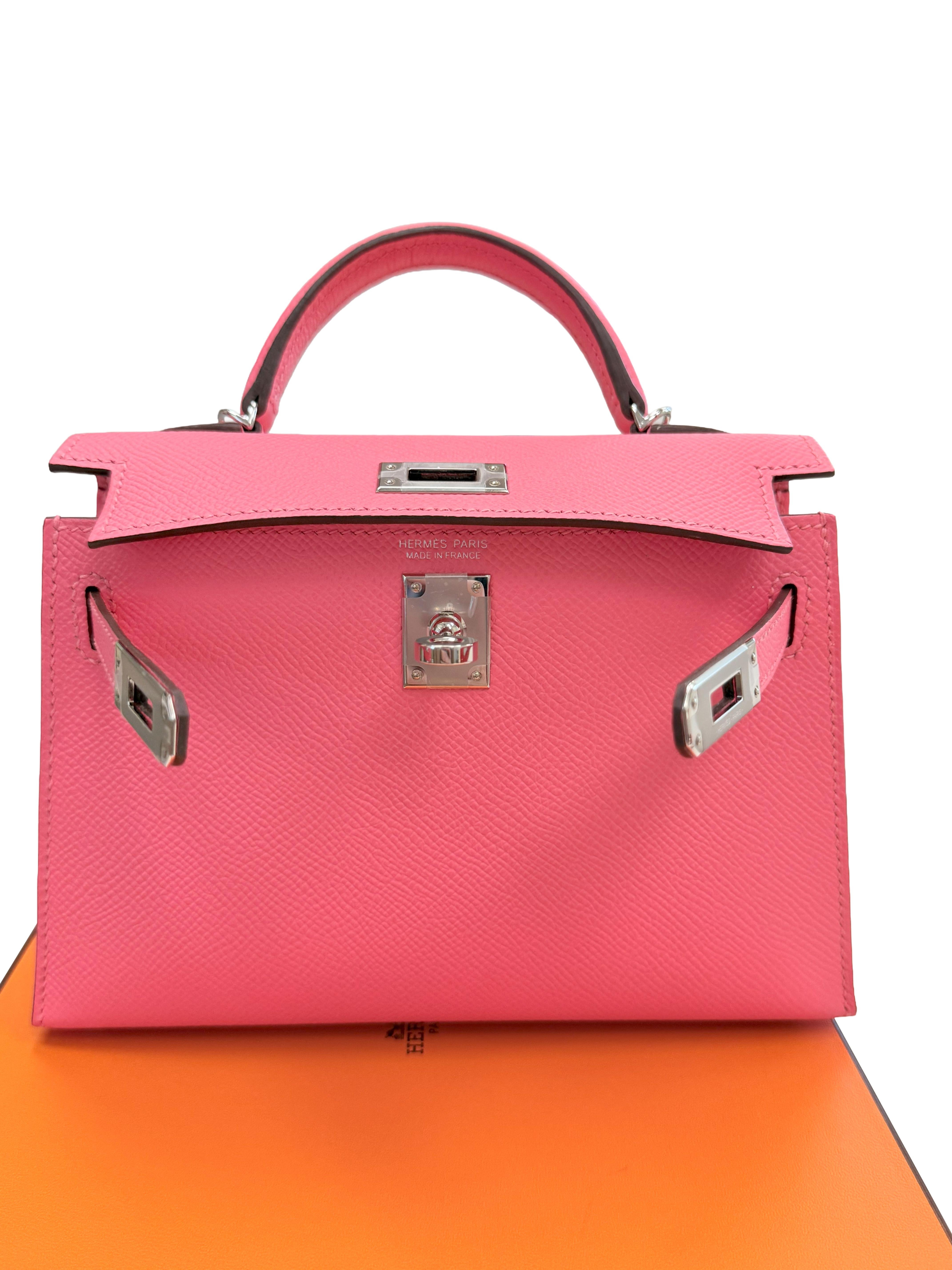 Hermes Mini Kelly Rose Azalee in pelle Epsom con hardware Palladium in vendita 2