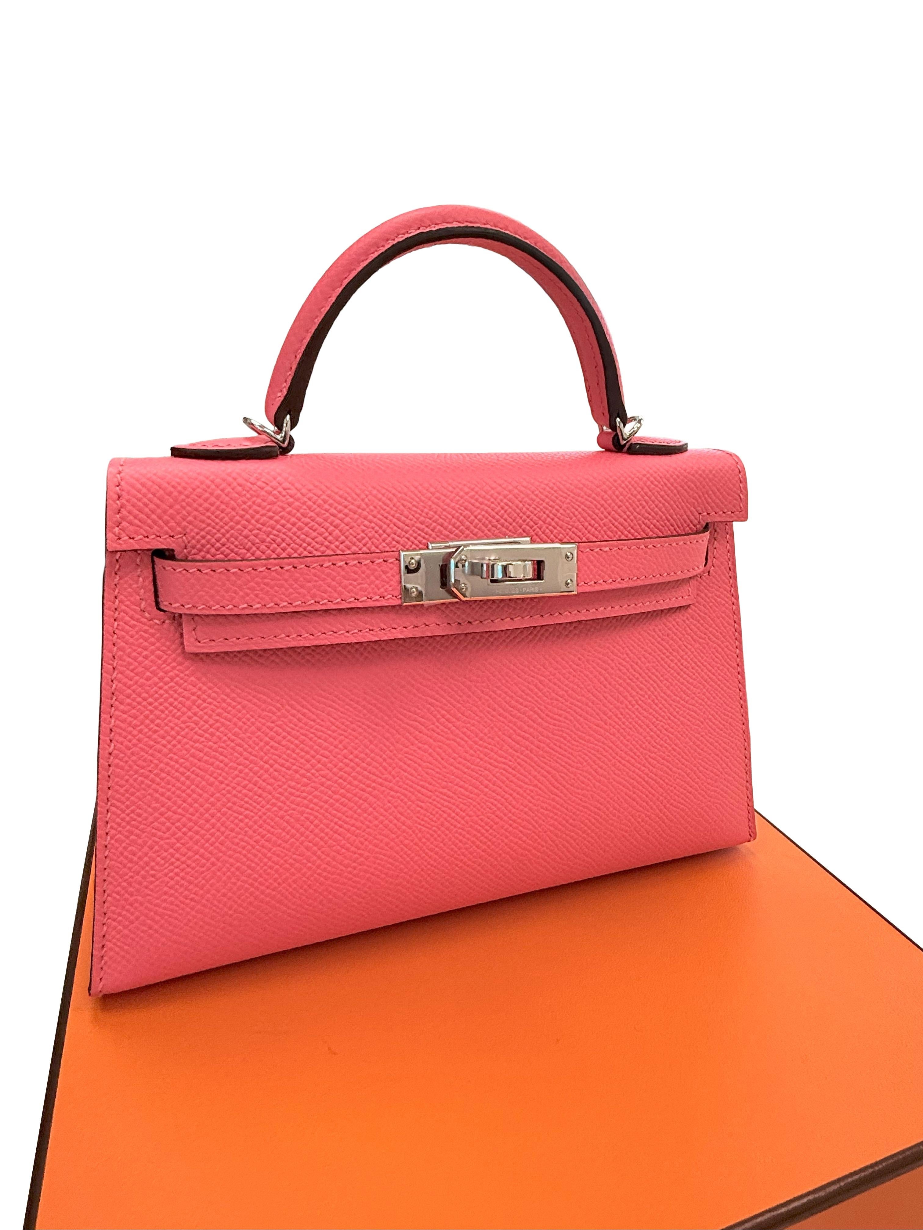 Hermes Mini Kelly Rose Azalee in pelle Epsom con hardware Palladium in vendita 3