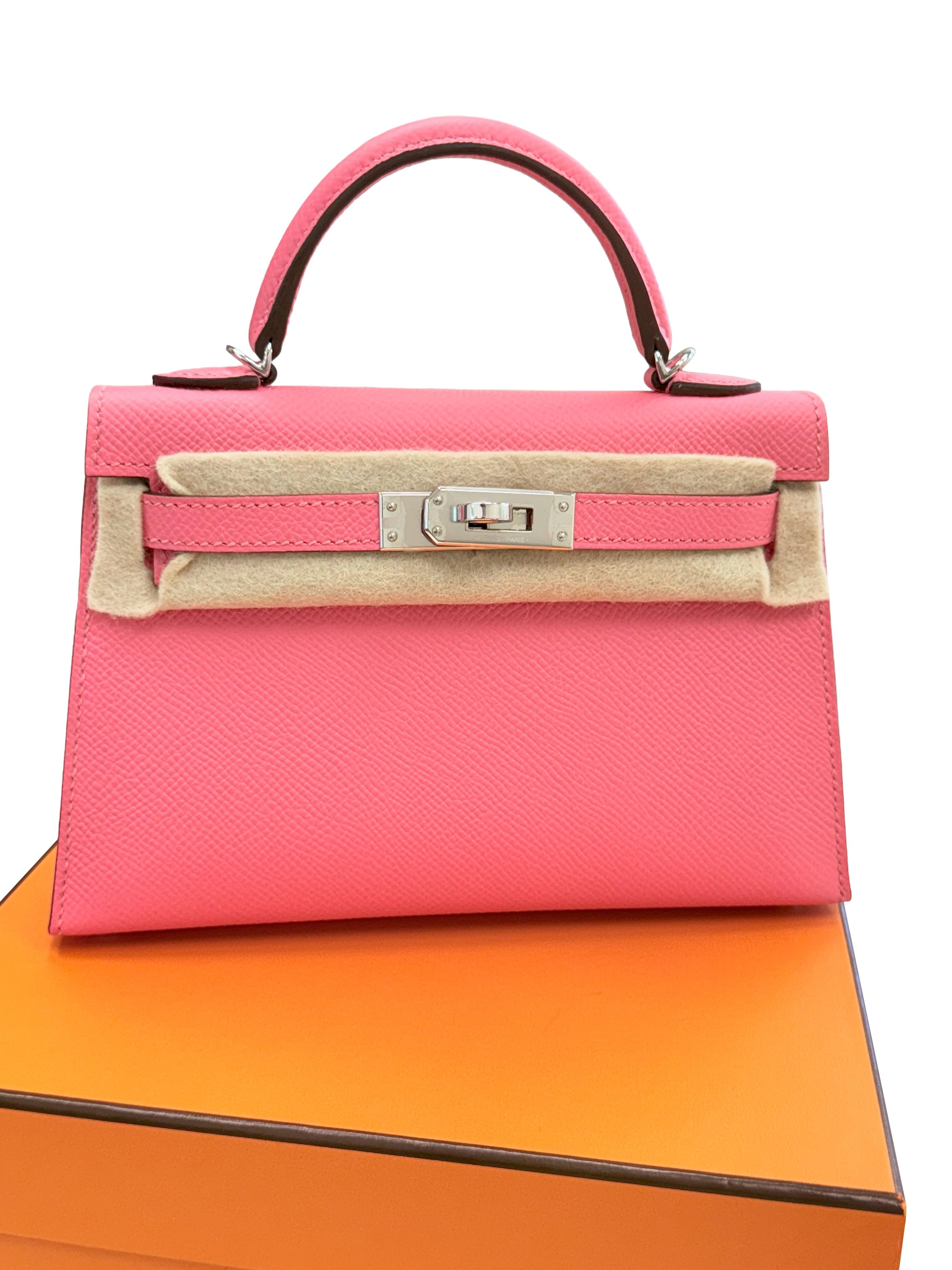 Hermes Mini Kelly Rose Azalee in pelle Epsom con hardware Palladium in vendita 4