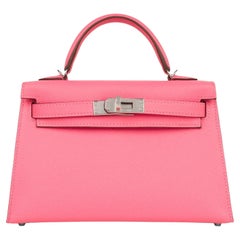 Hermes Mini Kelly Rose Azalee Epsom Leather with Palladium Hardware Handbag