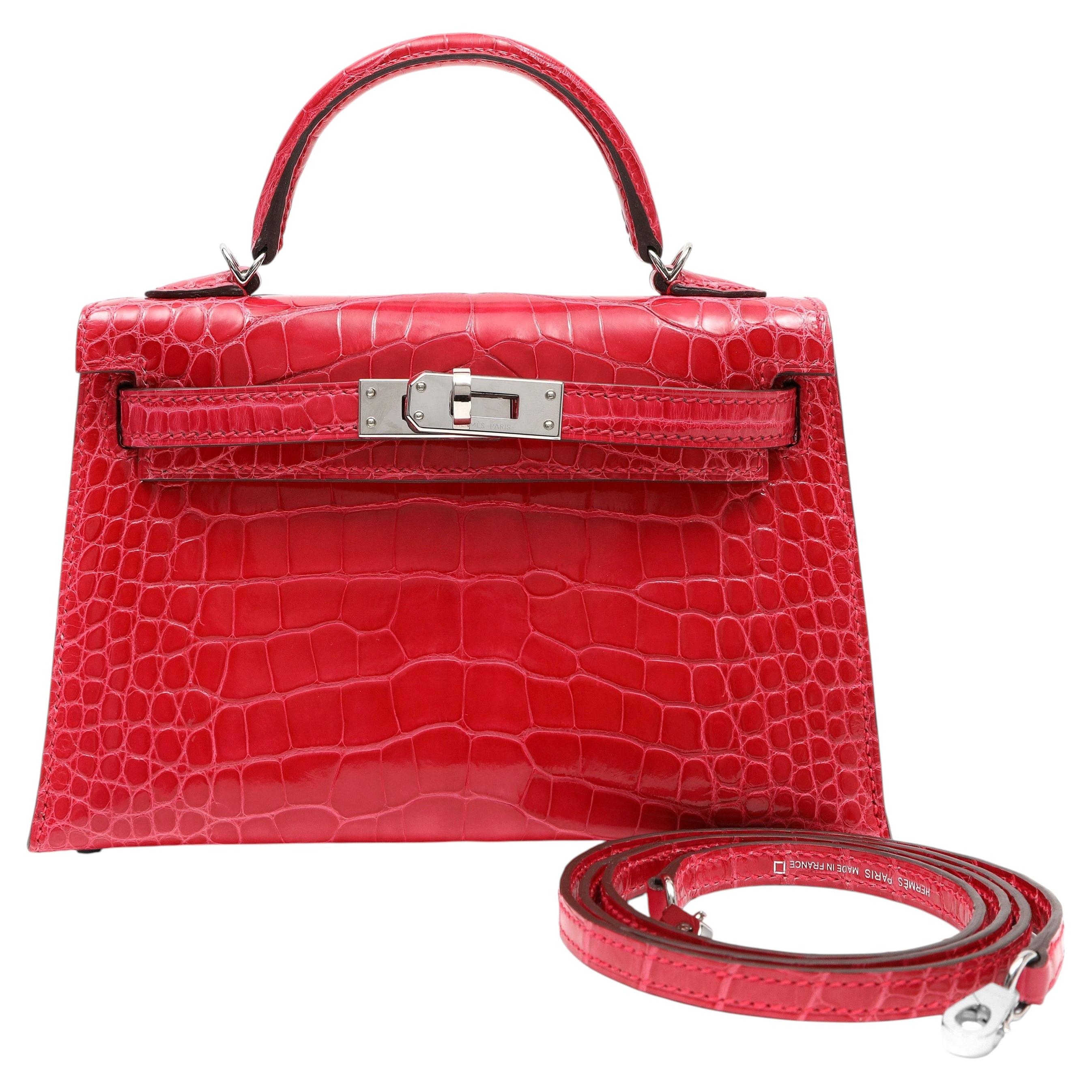 Hermès Mini Kelly Rose Extreme Porosus Crocodile w/Palladium Hardware