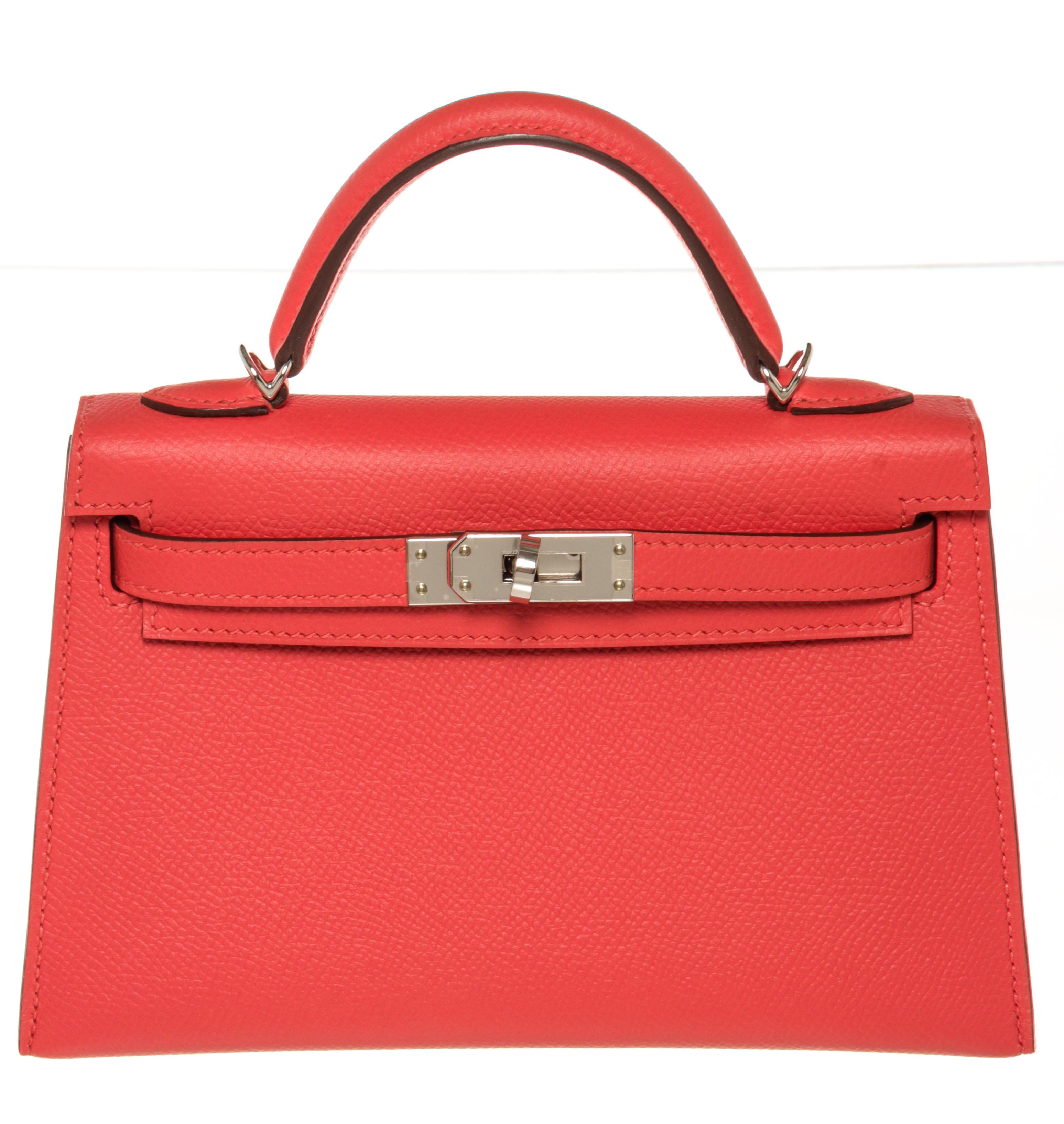 Hermes Mini Kelly Rose Jaipur Epson Leather with palladium plated hardware, interior pocket, top handle and shoulder strap. 

71127MSC