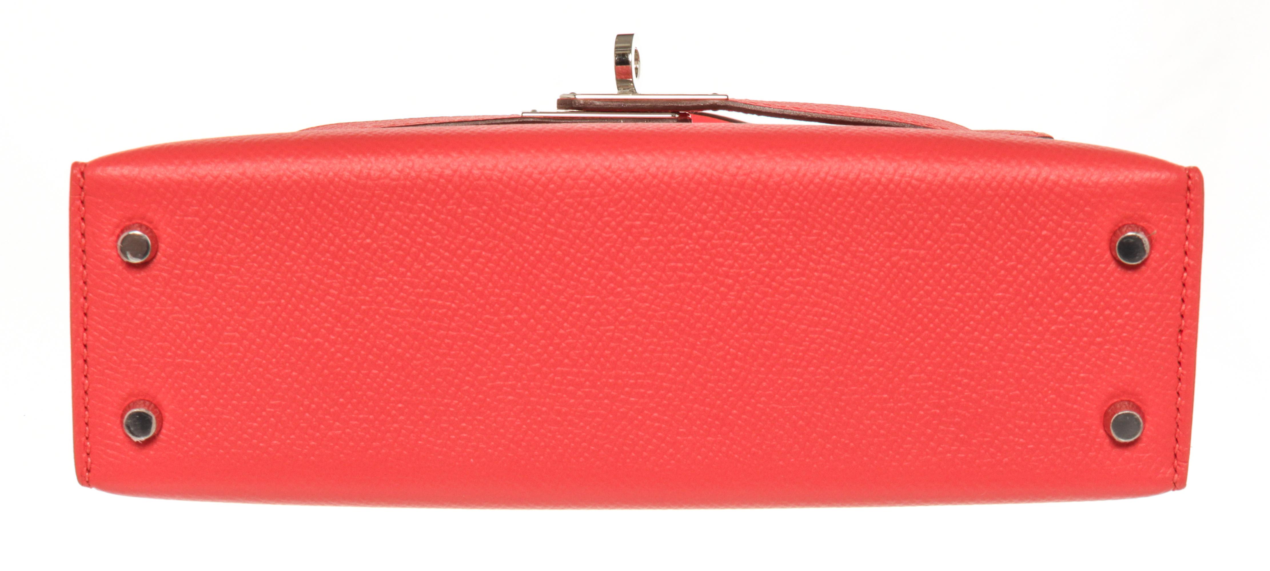 Red Hermes Mini Kelly Rose Jaipur Epsom Leather Satchel Bag