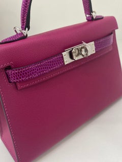 Hermes Mini Kelly Rose Pourpre - Veau madame/Lizard PHW