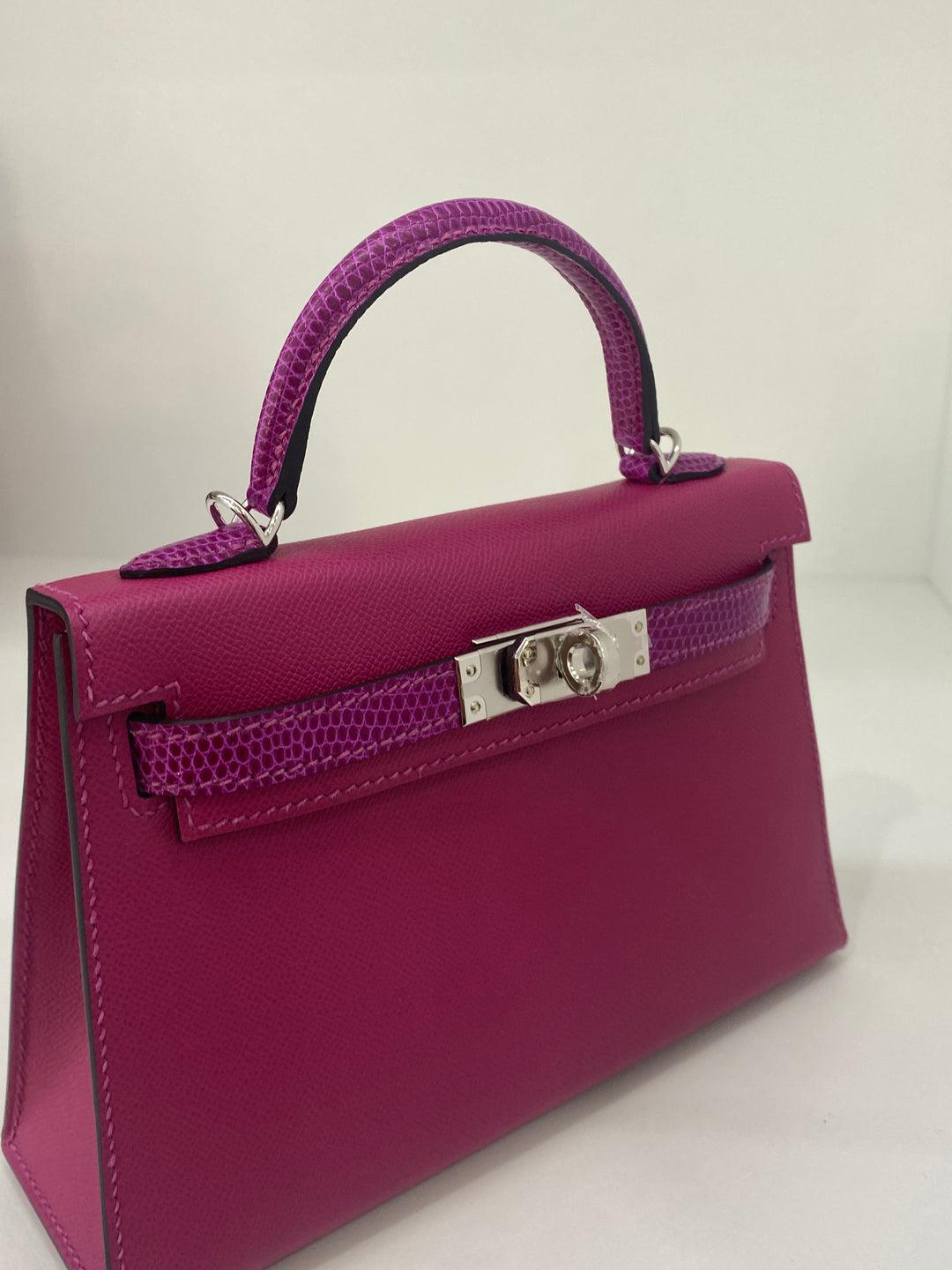 Hermes Mini Kelly Rose Pourpre - Veau madame/Lizard PHW Neuf - En vente à Double Bay, AU