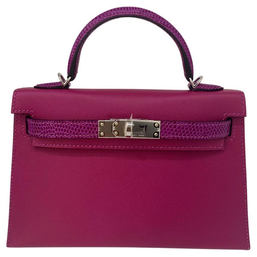 Hermes Mini Kelly Rose Pourpre - Veau madame/Lizard PHW For Sale