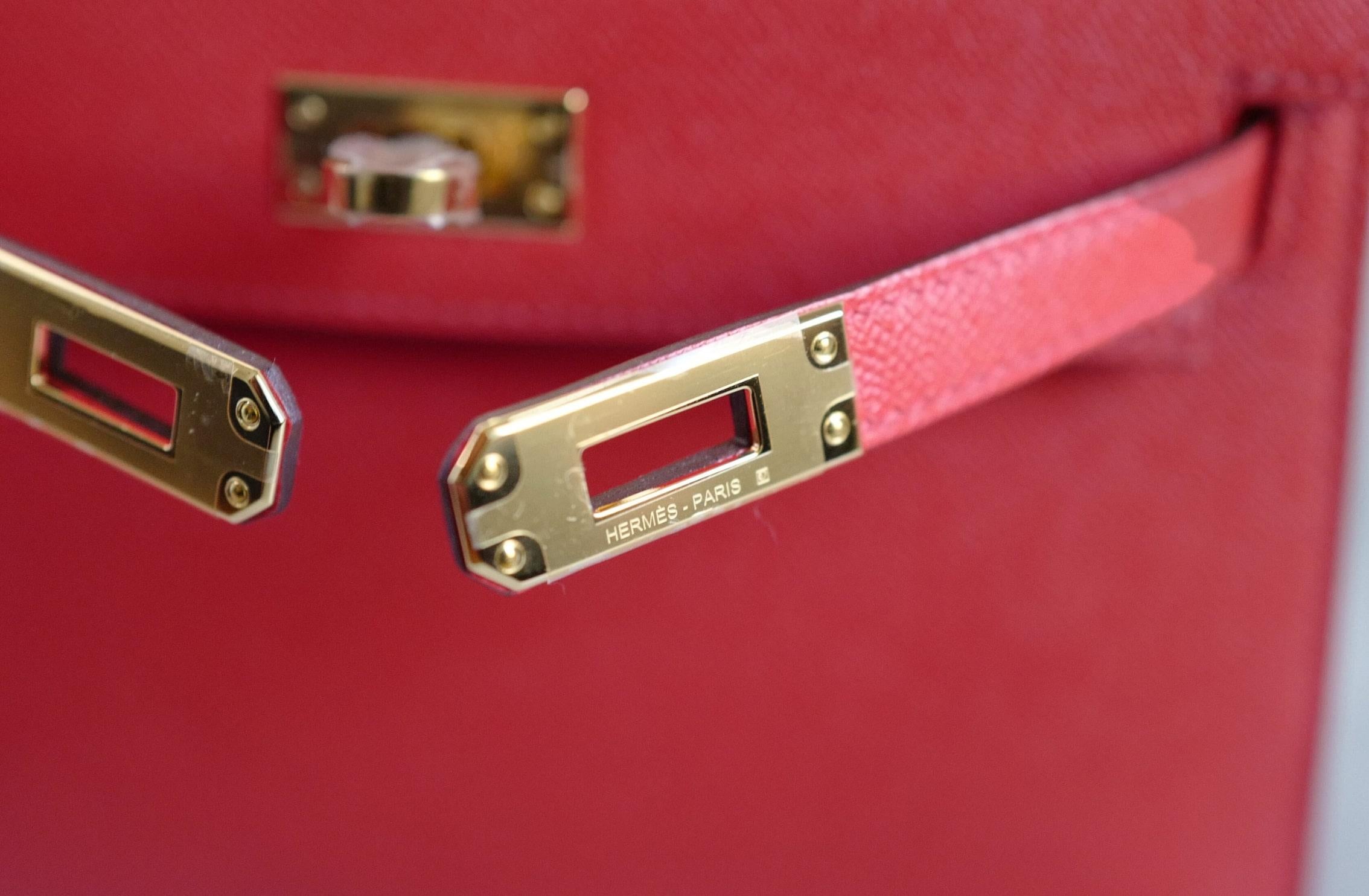 Hermès Mini Kelly Rouge De Coeur Madame Cuir Or Hardware Stamp K en vente 6