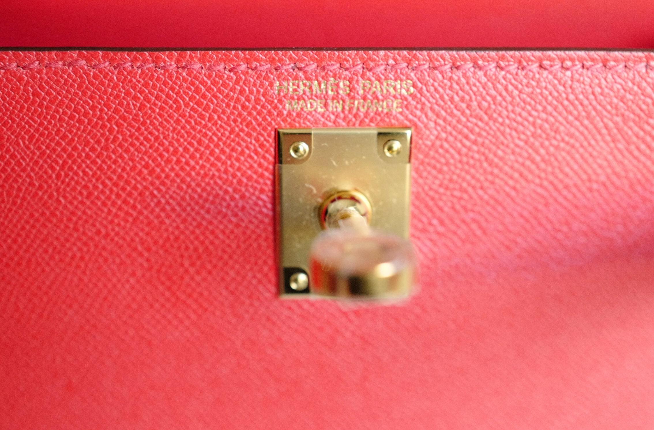 Hermès Mini Kelly Rouge De Coeur Madame Cuir Or Hardware Stamp K en vente 7