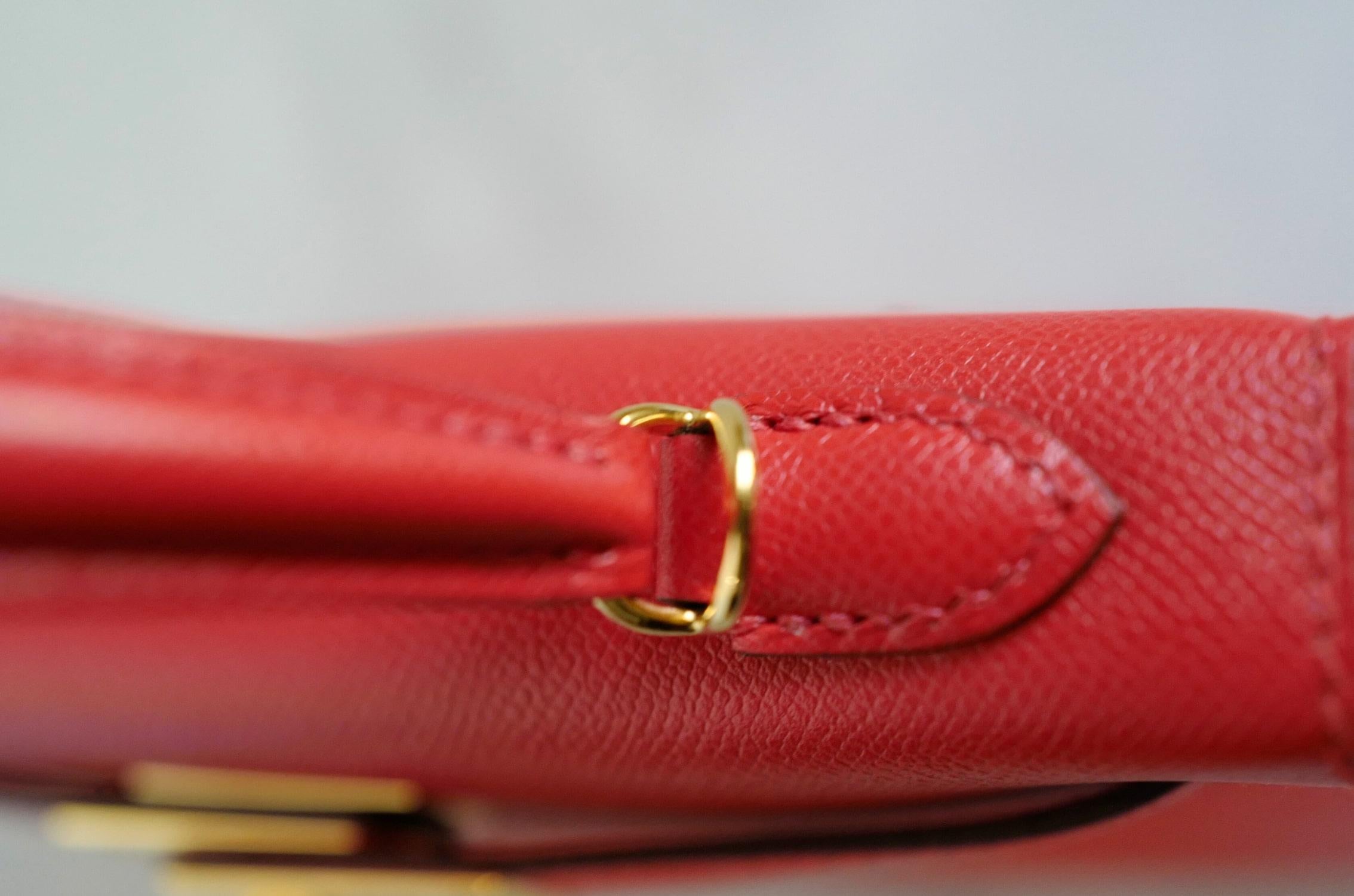 Hermès Mini Kelly Rouge De Coeur Madame Cuir Or Hardware Stamp K en vente 8