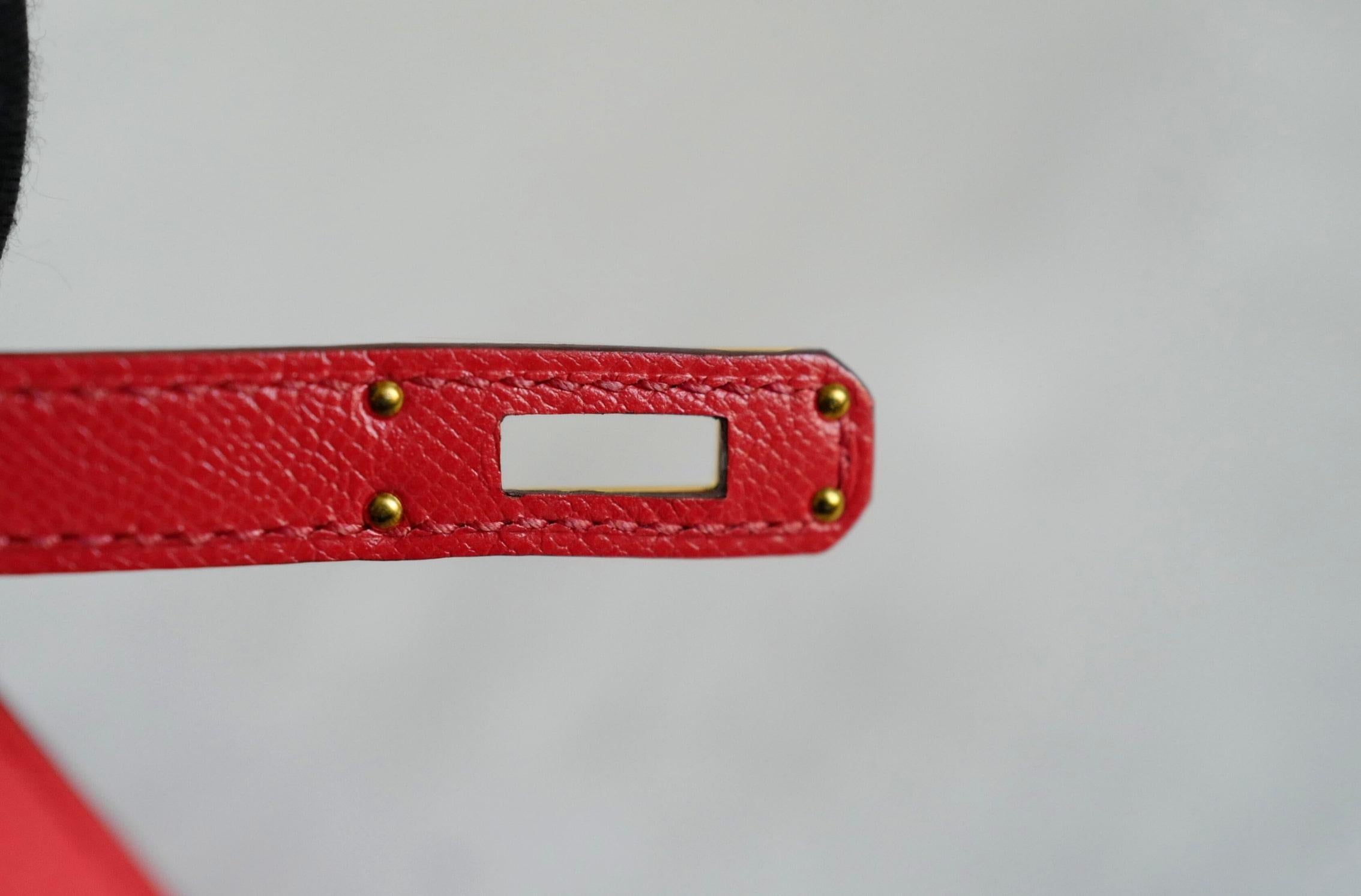 Hermès Mini Kelly Rouge De Coeur Madame Cuir Or Hardware Stamp K en vente 10