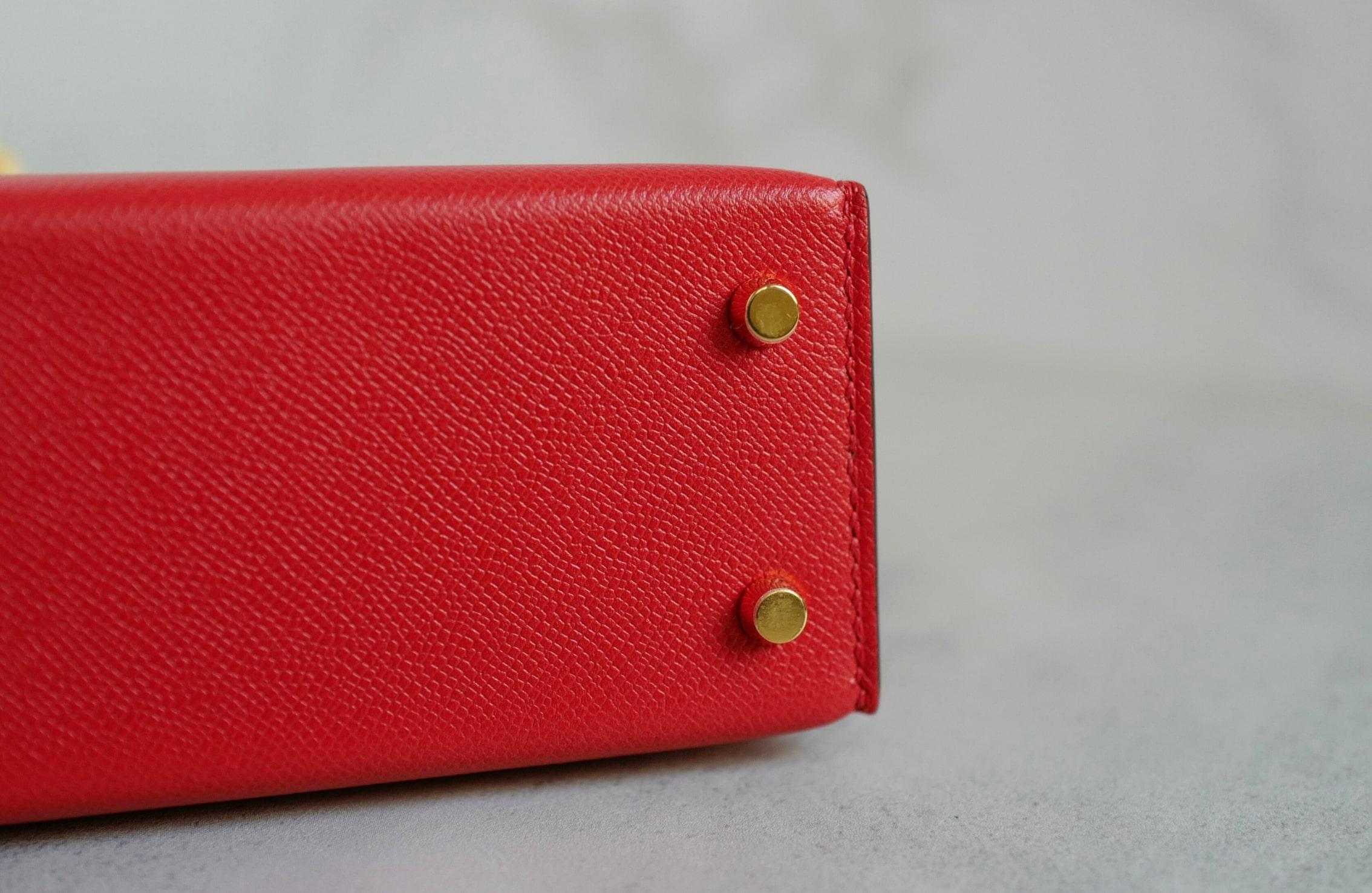 Hermès Mini Kelly Rouge De Coeur Madame Cuir Or Hardware Stamp K en vente 11