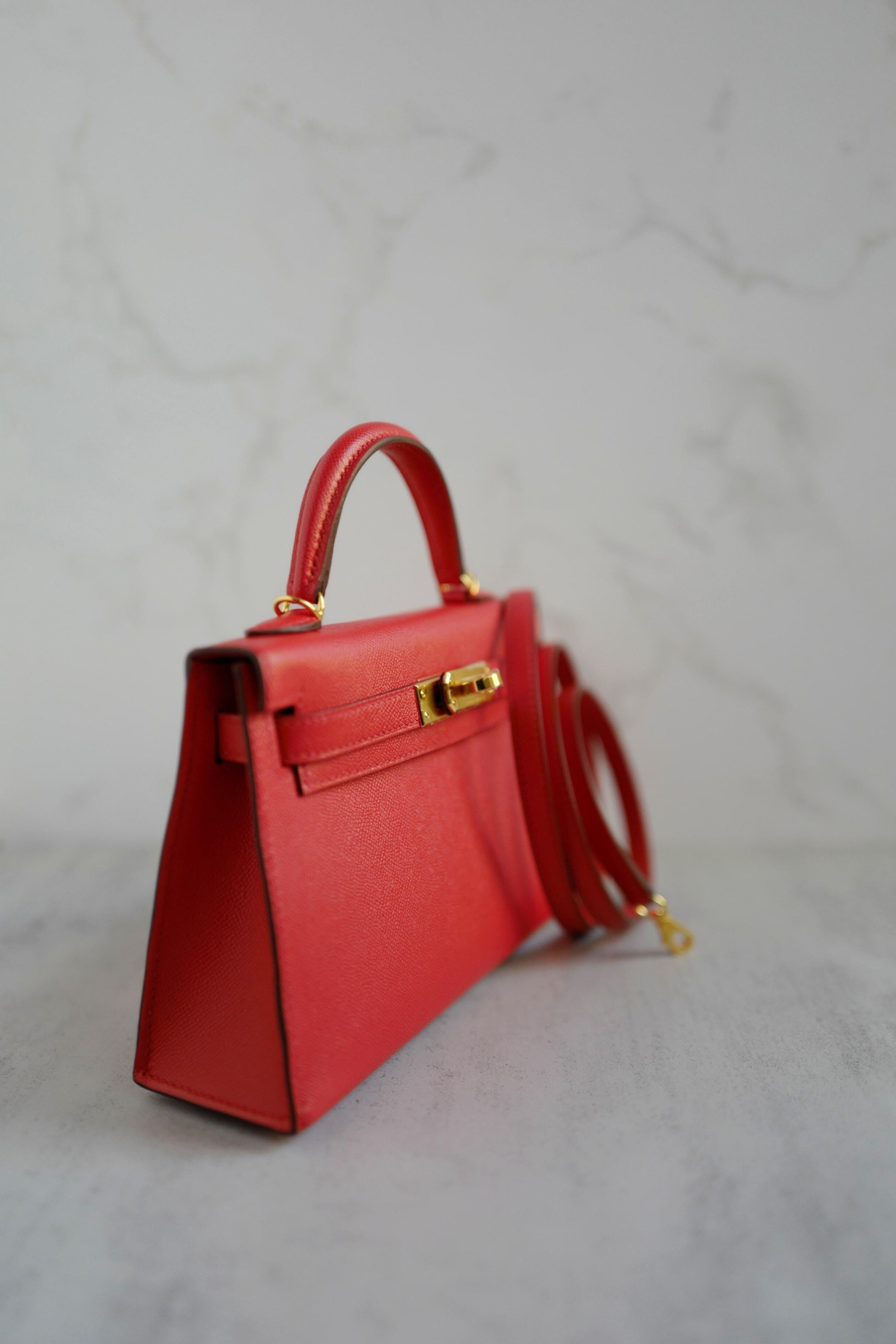 Hermès Mini Kelly Rouge De Coeur Madame Cuir Or Hardware Stamp K en vente 13