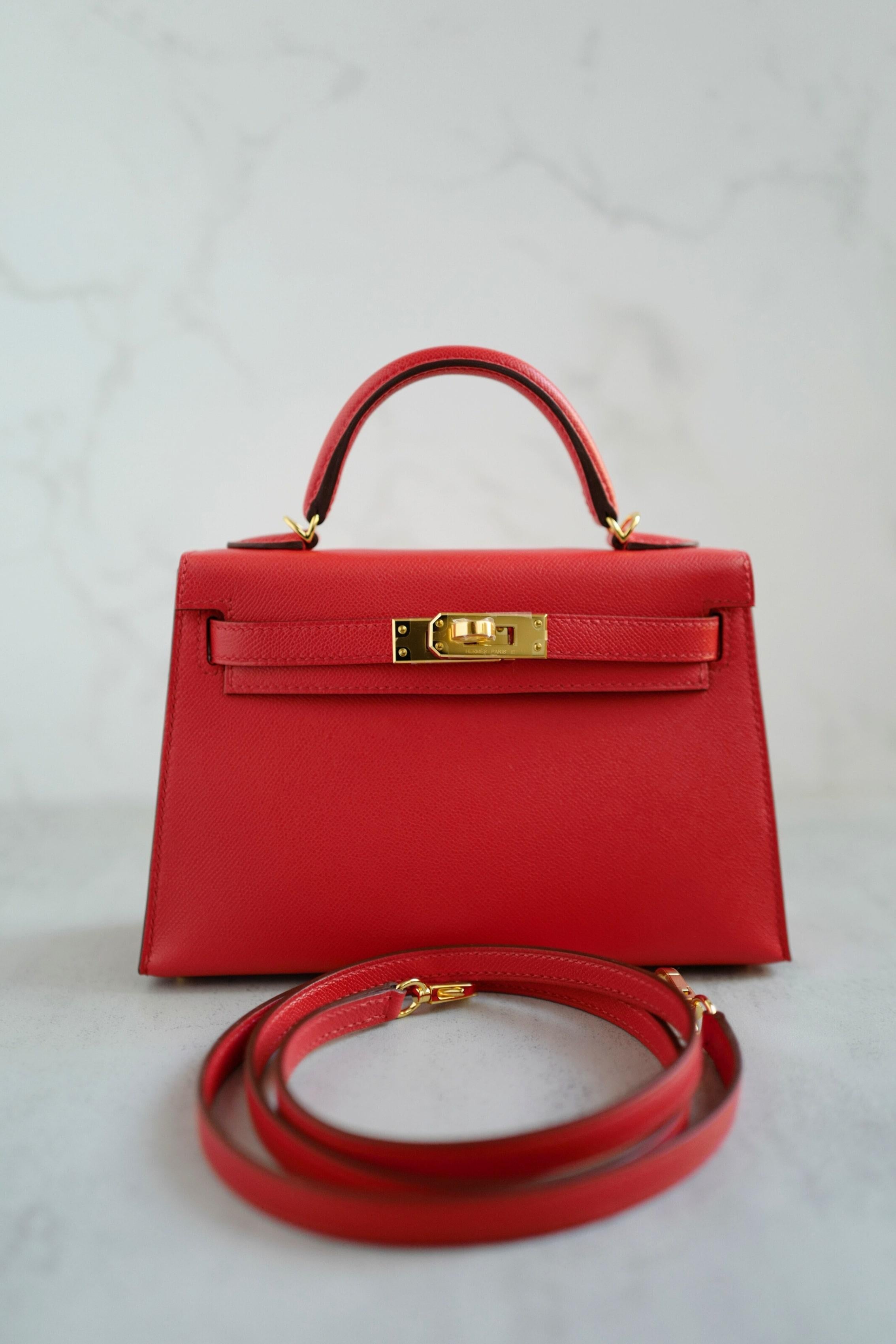 Hermès Mini Kelly Rouge De Coeur Madame Cuir Or Hardware Stamp K en vente 16